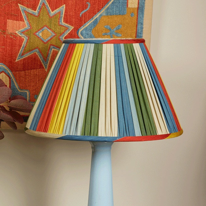 Nushka Lampshades 16 Inch - 41cm Narrow stripe harlequin stripe French drum silk and cotton ikat lampshade