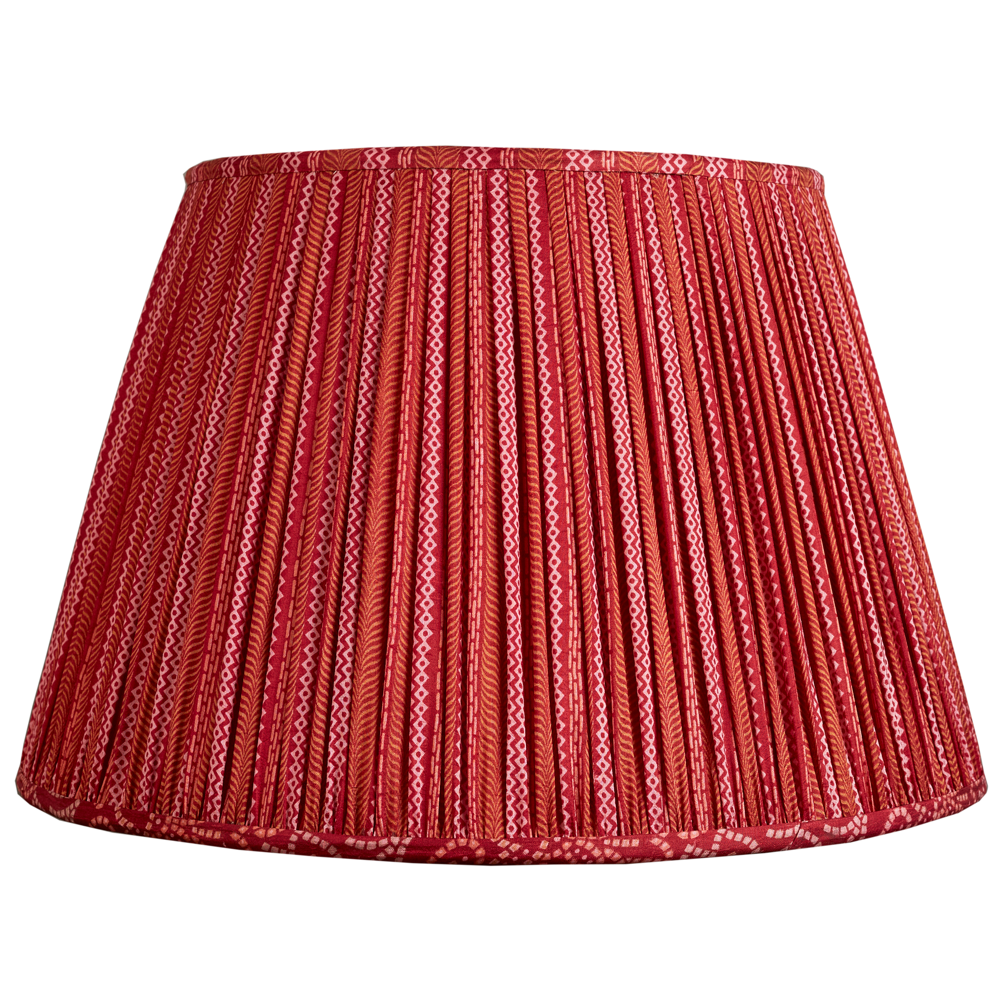 16 Inch (41cm) Two tone raspberry and pink geometric stripe design silk sari lampshade