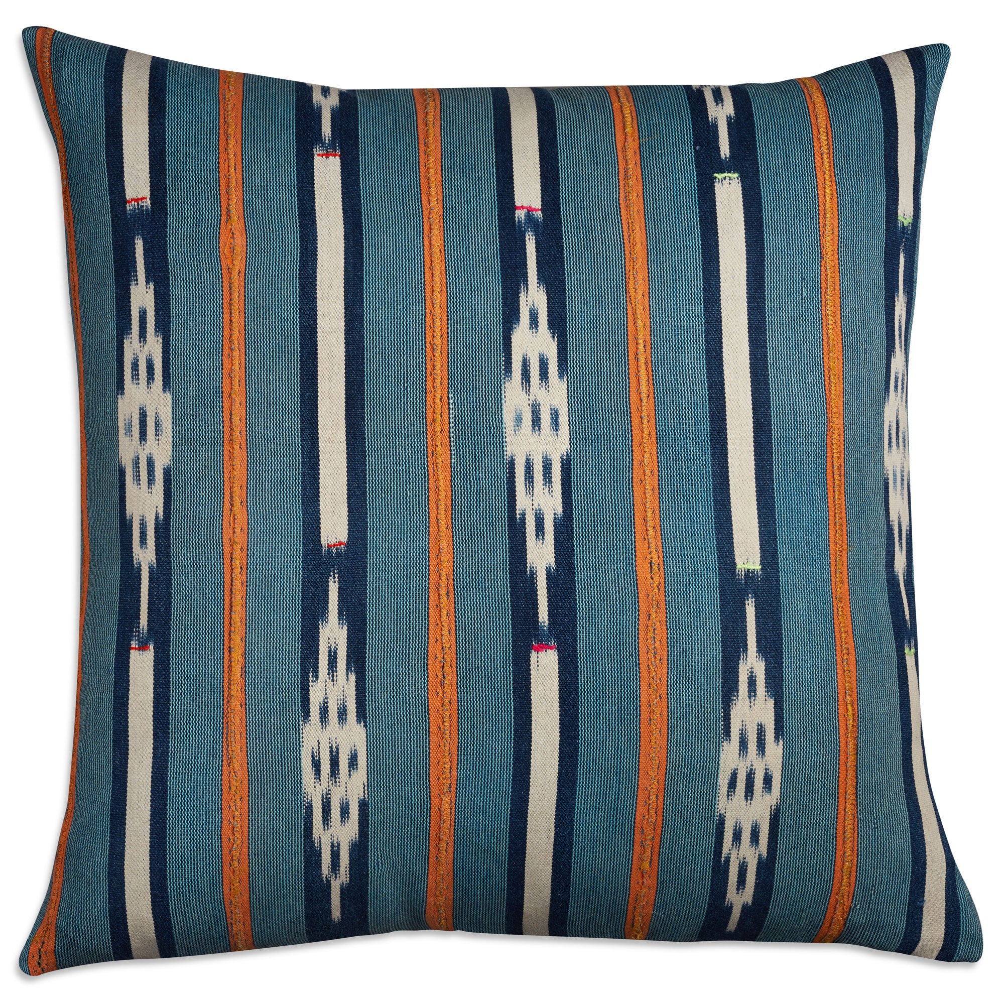 Light blue and orange Baule striped square African cushion