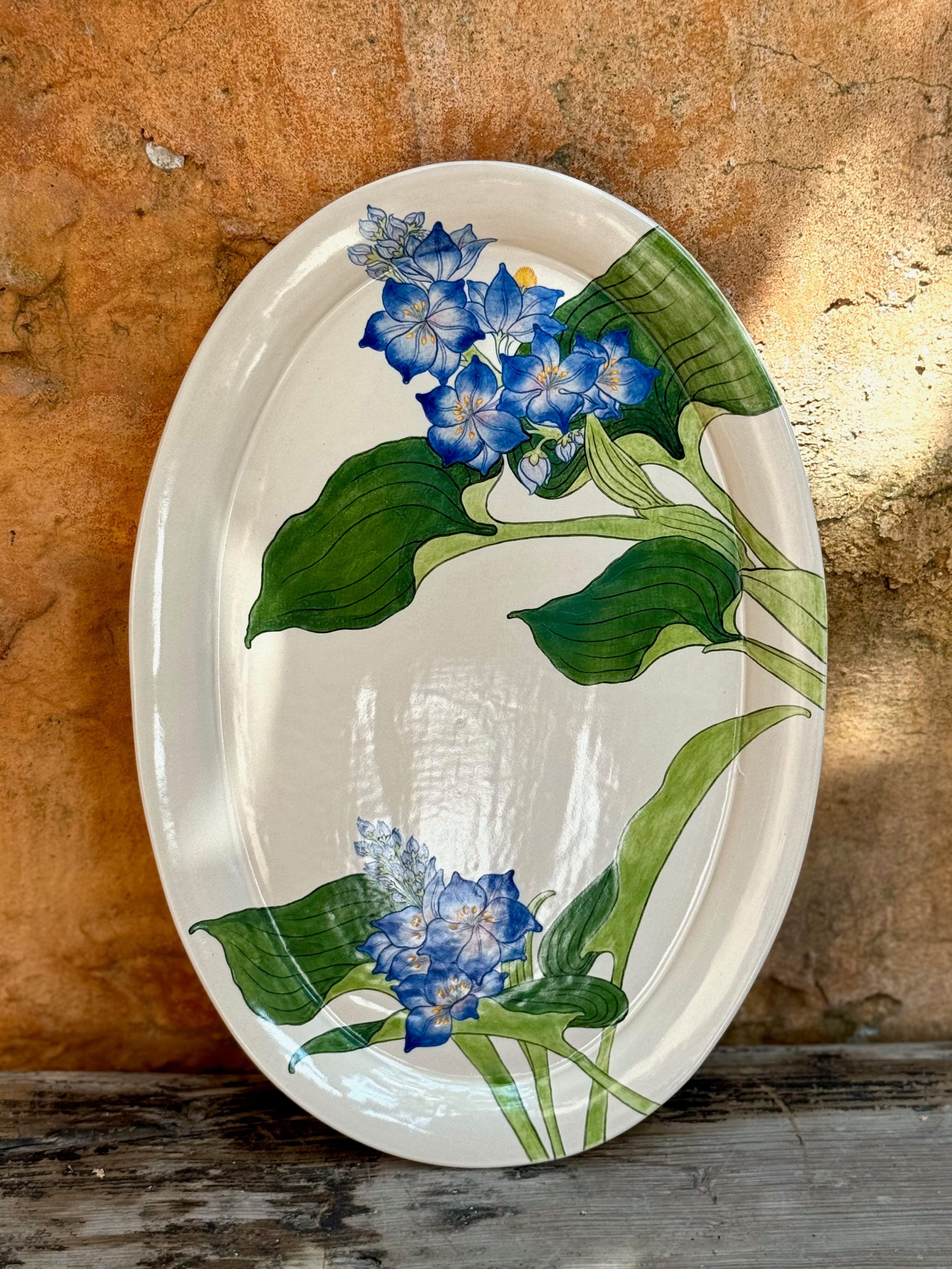 Hand-painted oval ceramic dessert platter