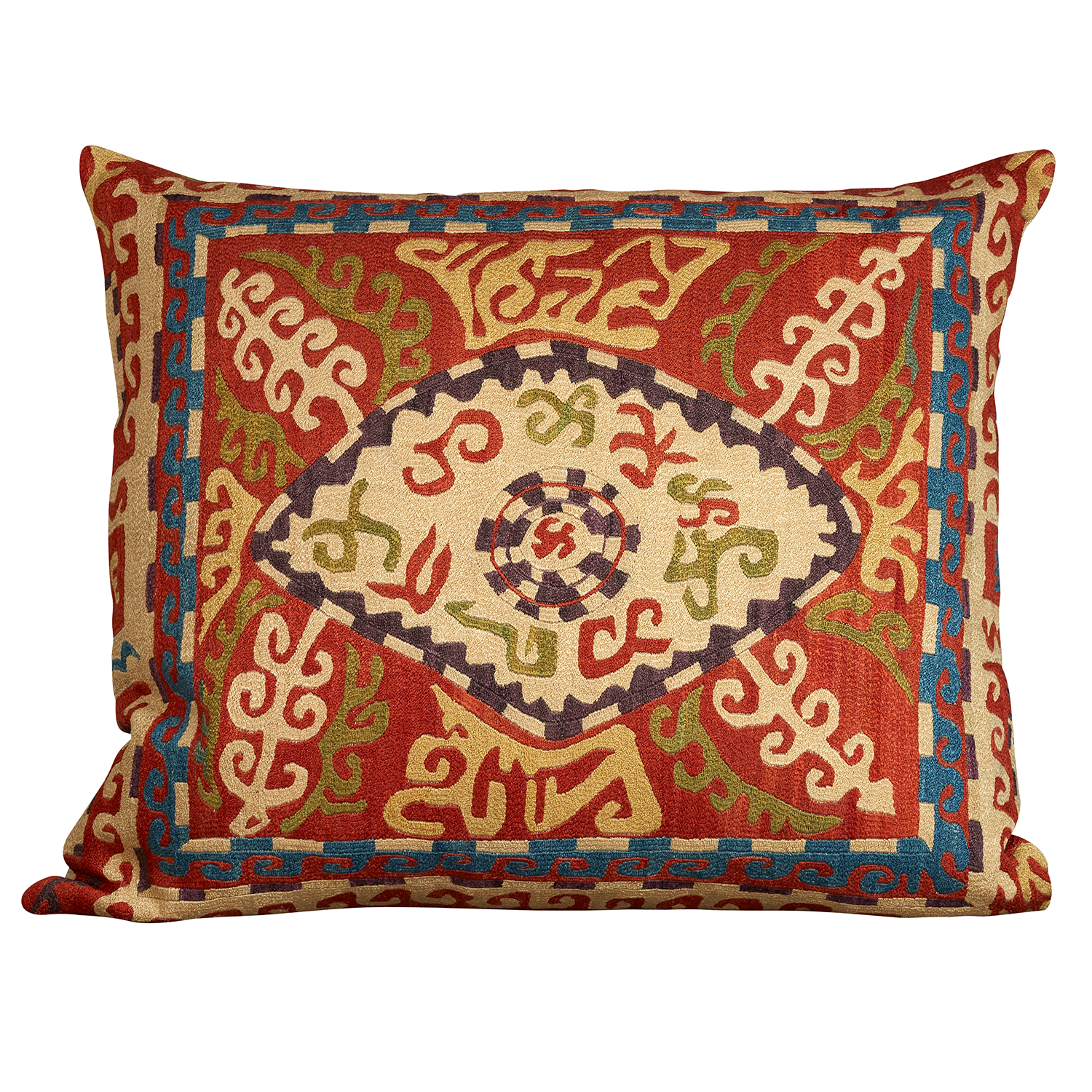 Rare silk Kaitag style Caucasian cushion with geometric design and tribal motifs