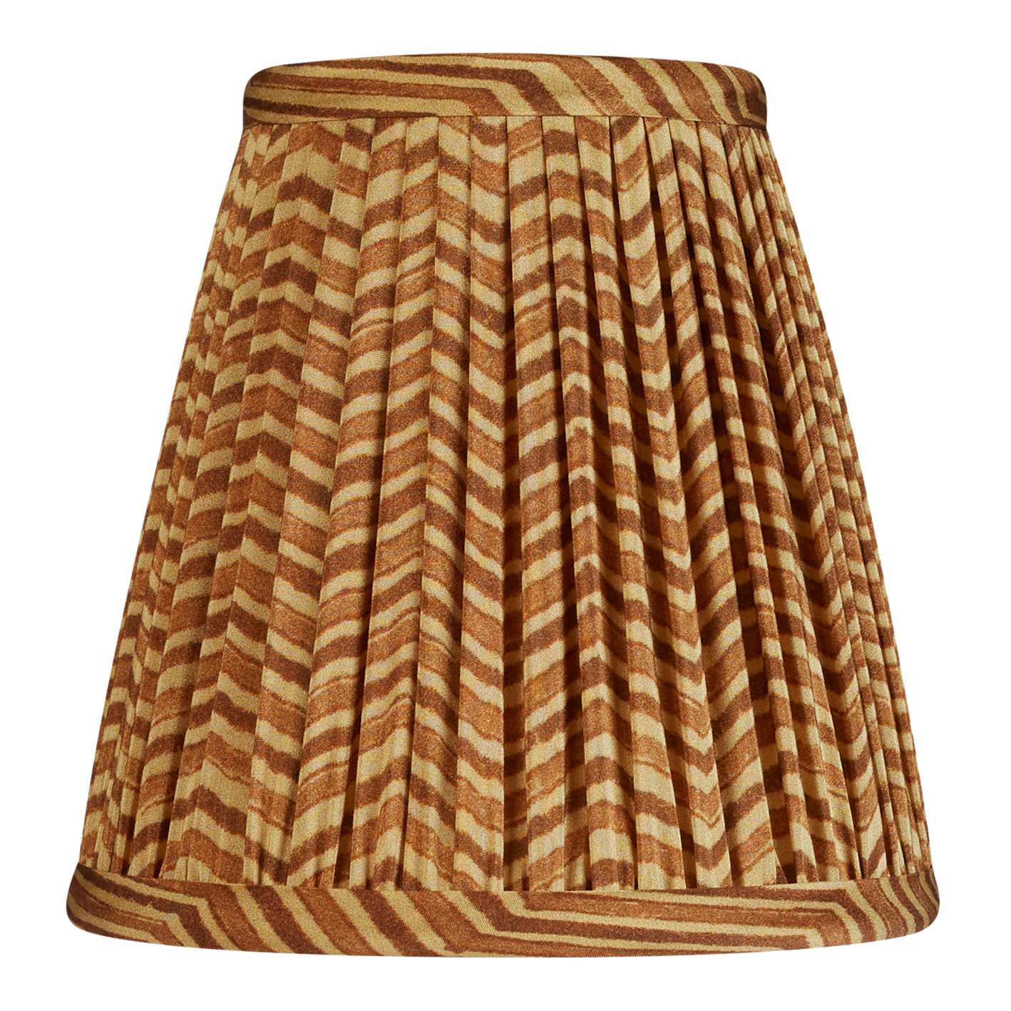 Pair of 6 inch Tall caramel and tan chevron silk sari style clip-on lampshade