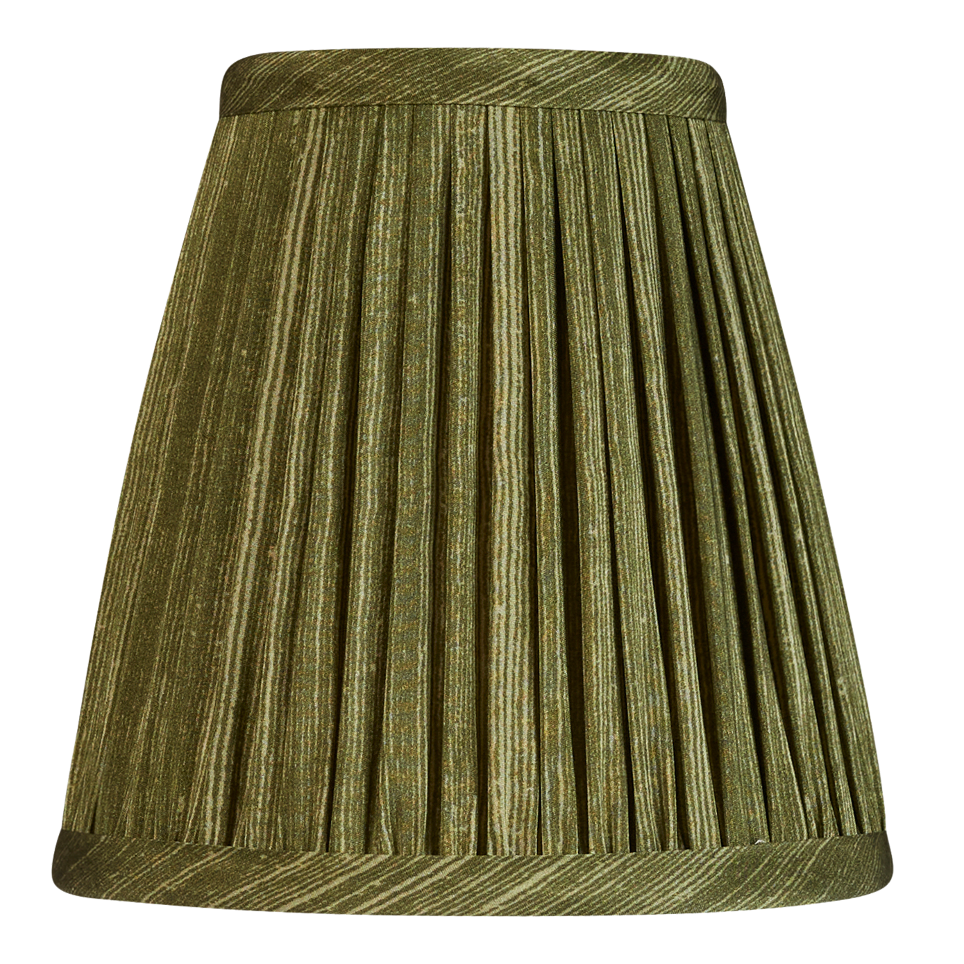 Pair of 6 inch Tall olive green ripple pinstripe silk sari style clip-on lampshade