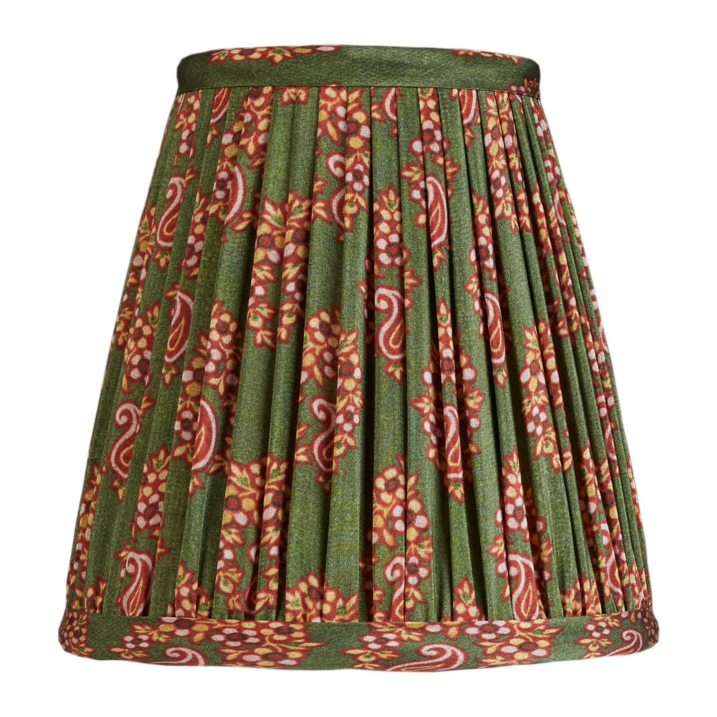 Pair of 6 inch Tall paisley garland design in green and red silk sari style clip-on lampshade