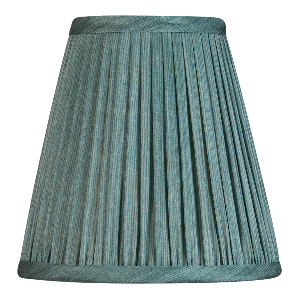Pair of 6 inch Tall celadon ripple pinstripe silk sari style clip-on lampshades