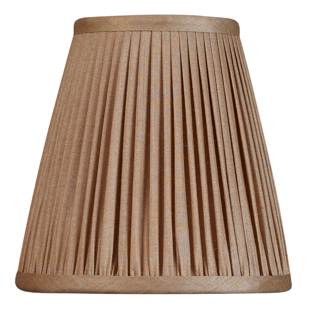6 inch Mink Tussar silk gathered clip-on lampshade