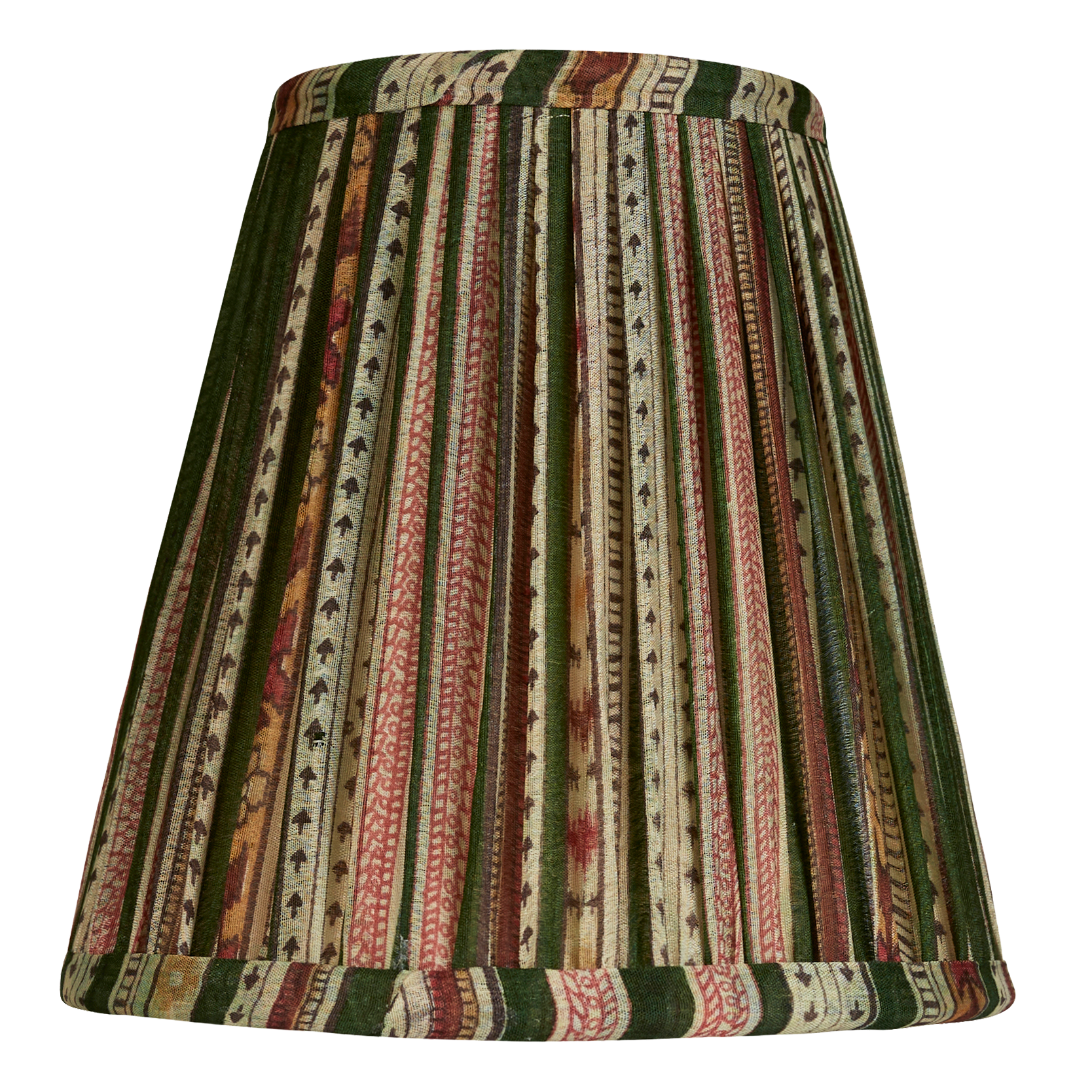 6 inch (15 cm) Pair of Green and pink floral stripe silk sari clip on lampshades