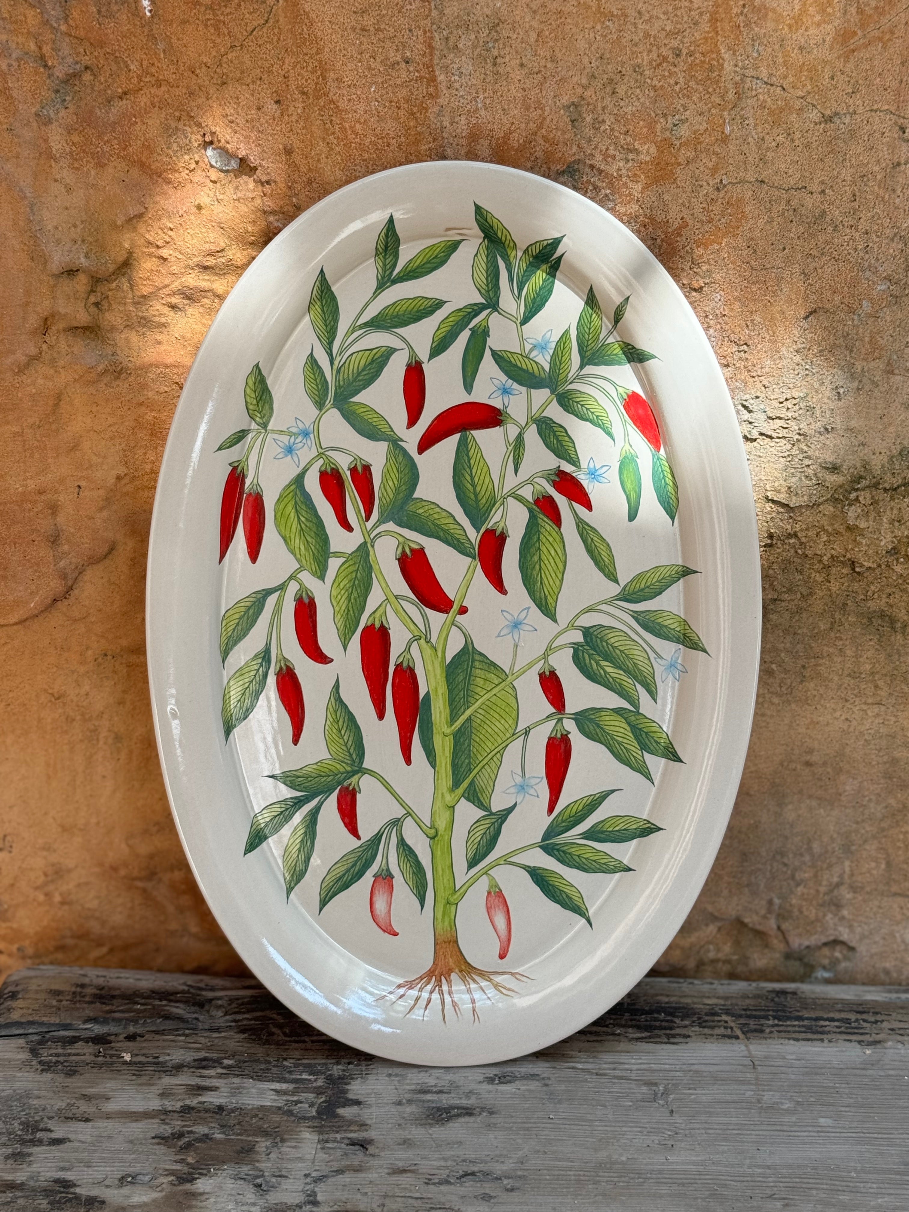 Hand-painted oval ceramic dessert platter