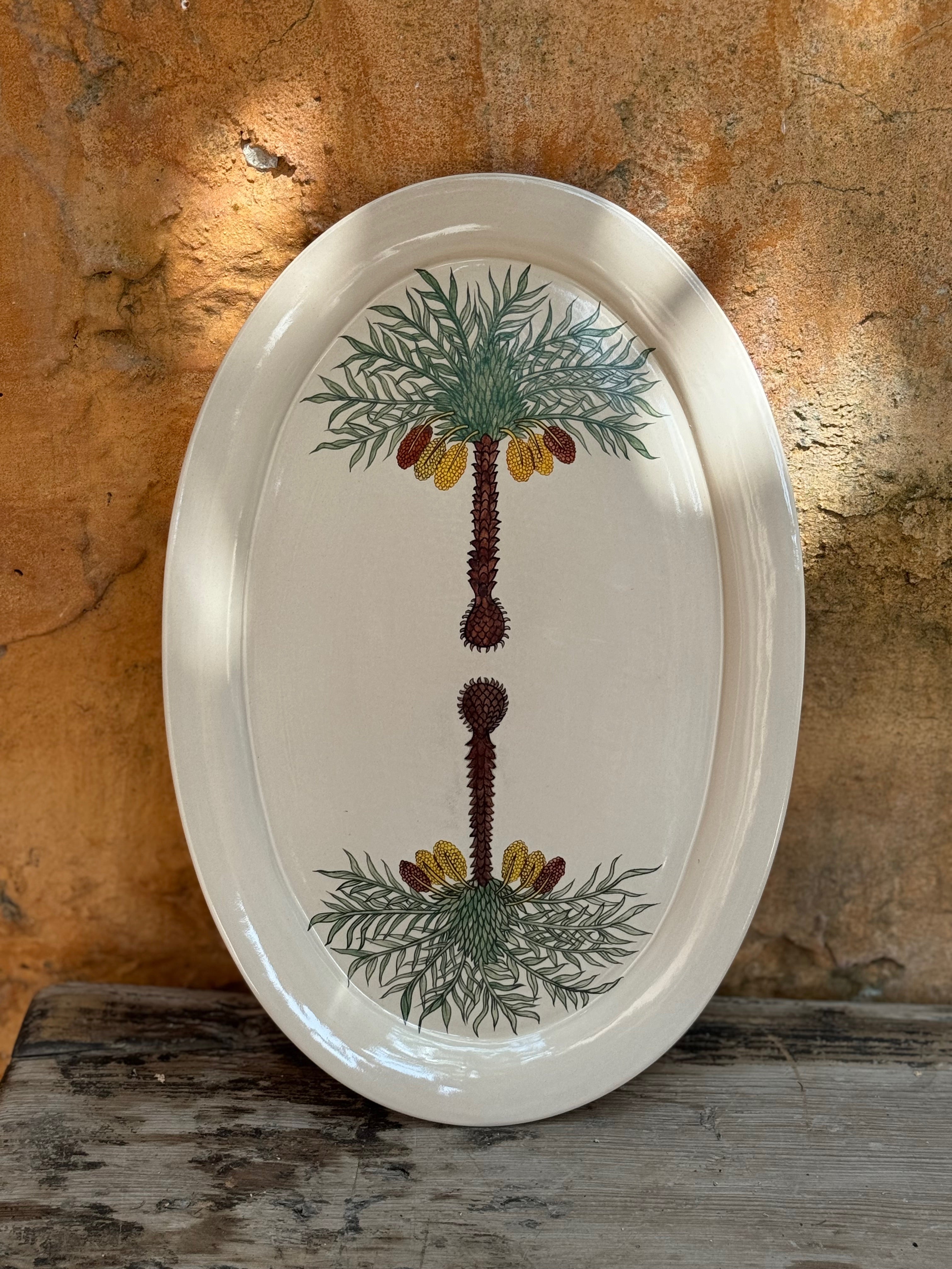 Hand-painted oval ceramic 'date palm' dessert platter