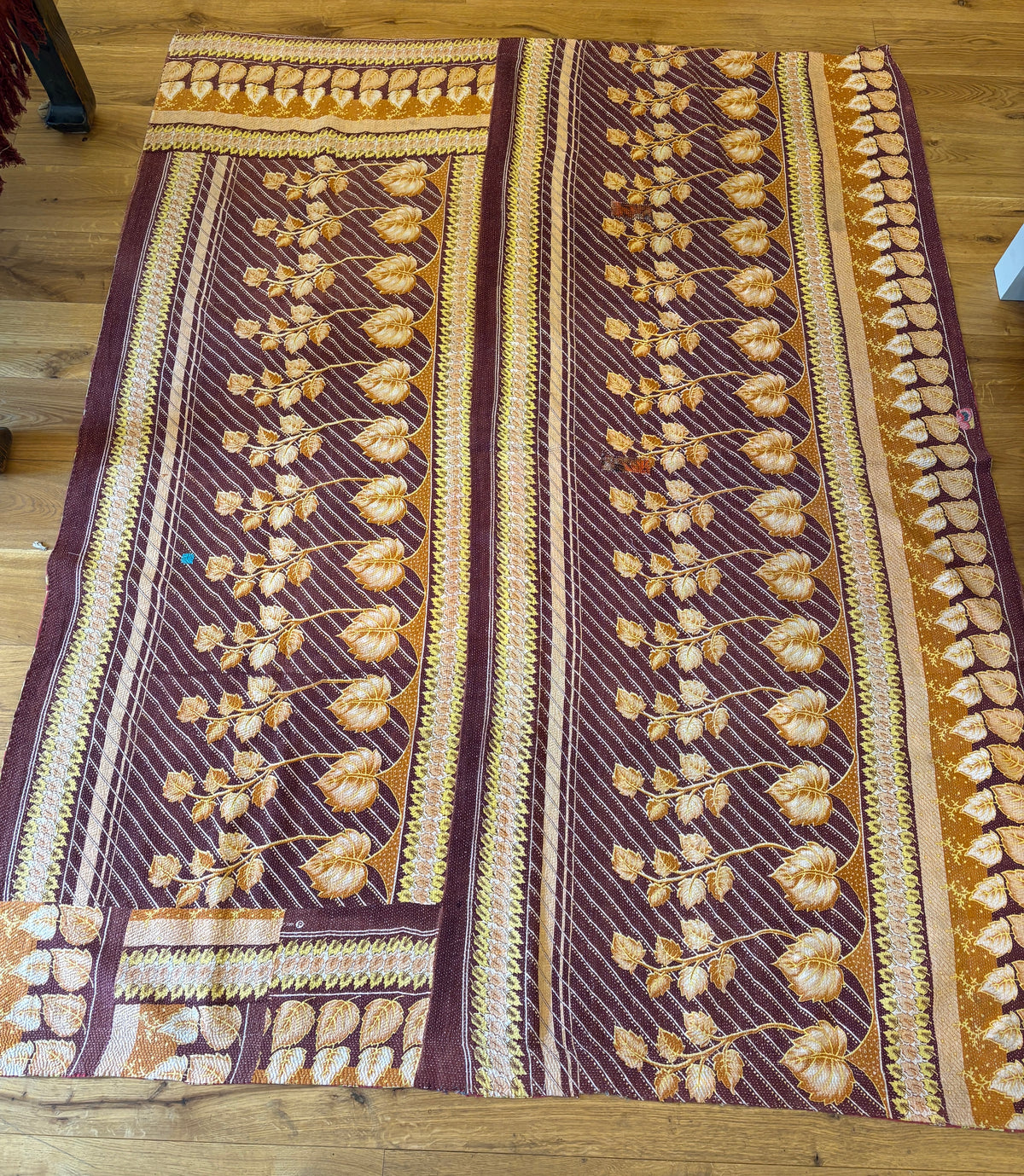 Hand-stitched Kantha throw -  Chocolate/Aubergine on one side