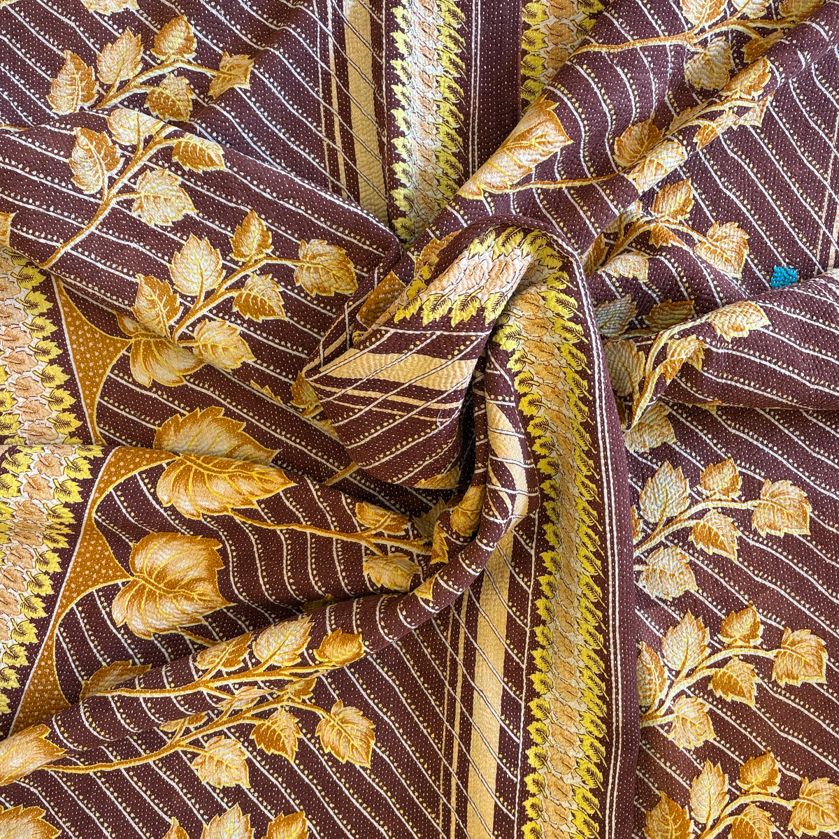 Hand-stitched Kantha throw -  Chocolate/Aubergine on one side