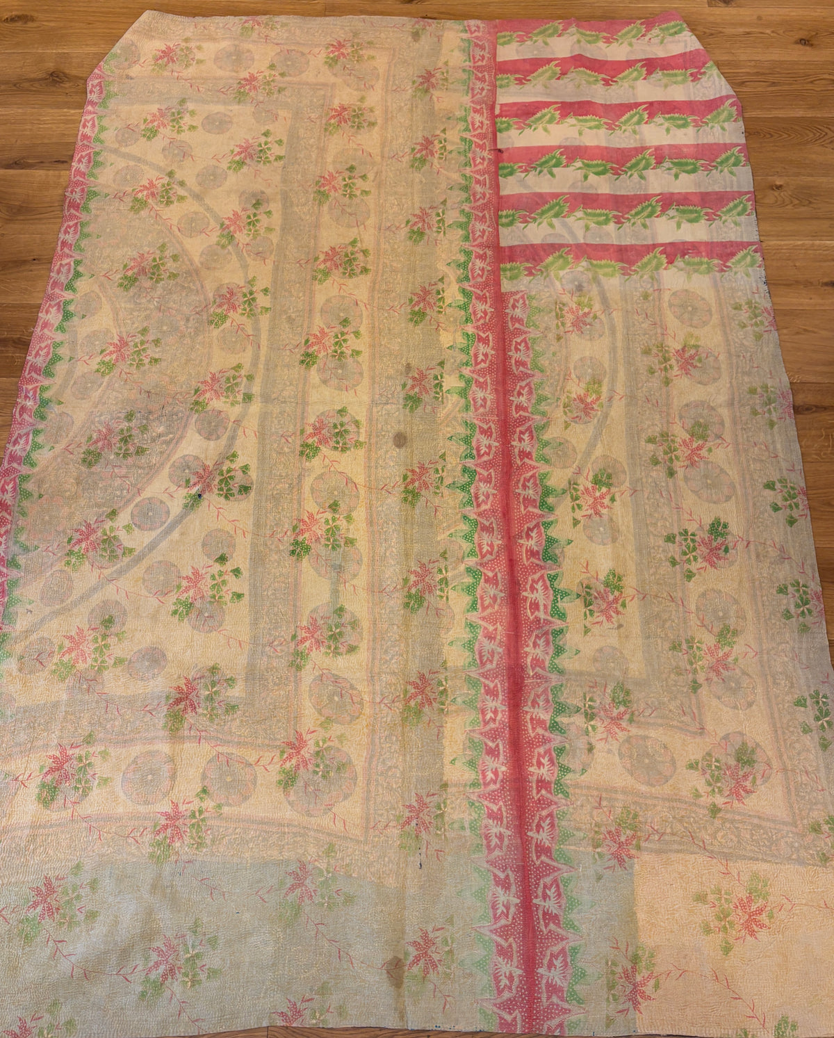 Hand-stitched Kantha throw -  Dark brown and pink on one side