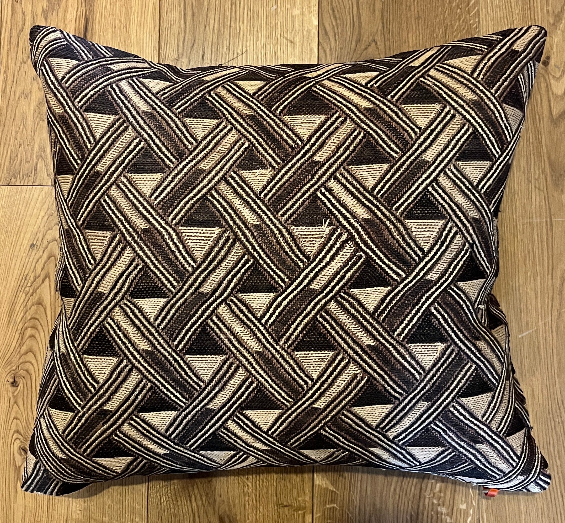 Rectangular African geometric Kuba cloth cushion