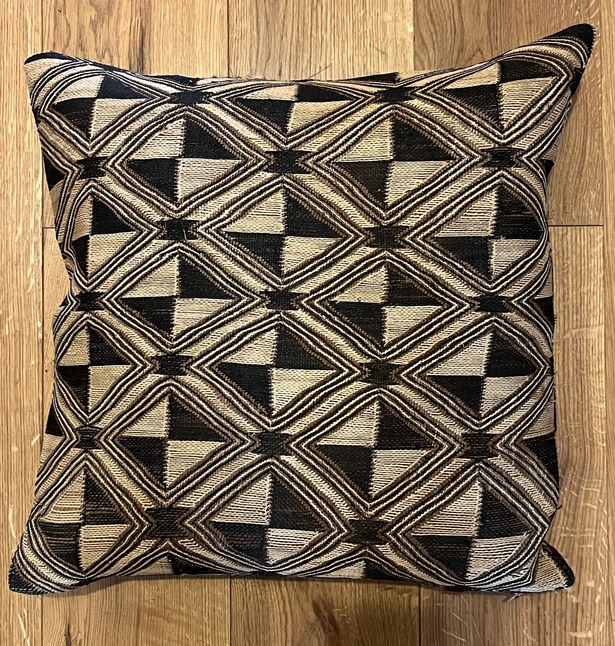Square African geometric Kuba cloth cushion