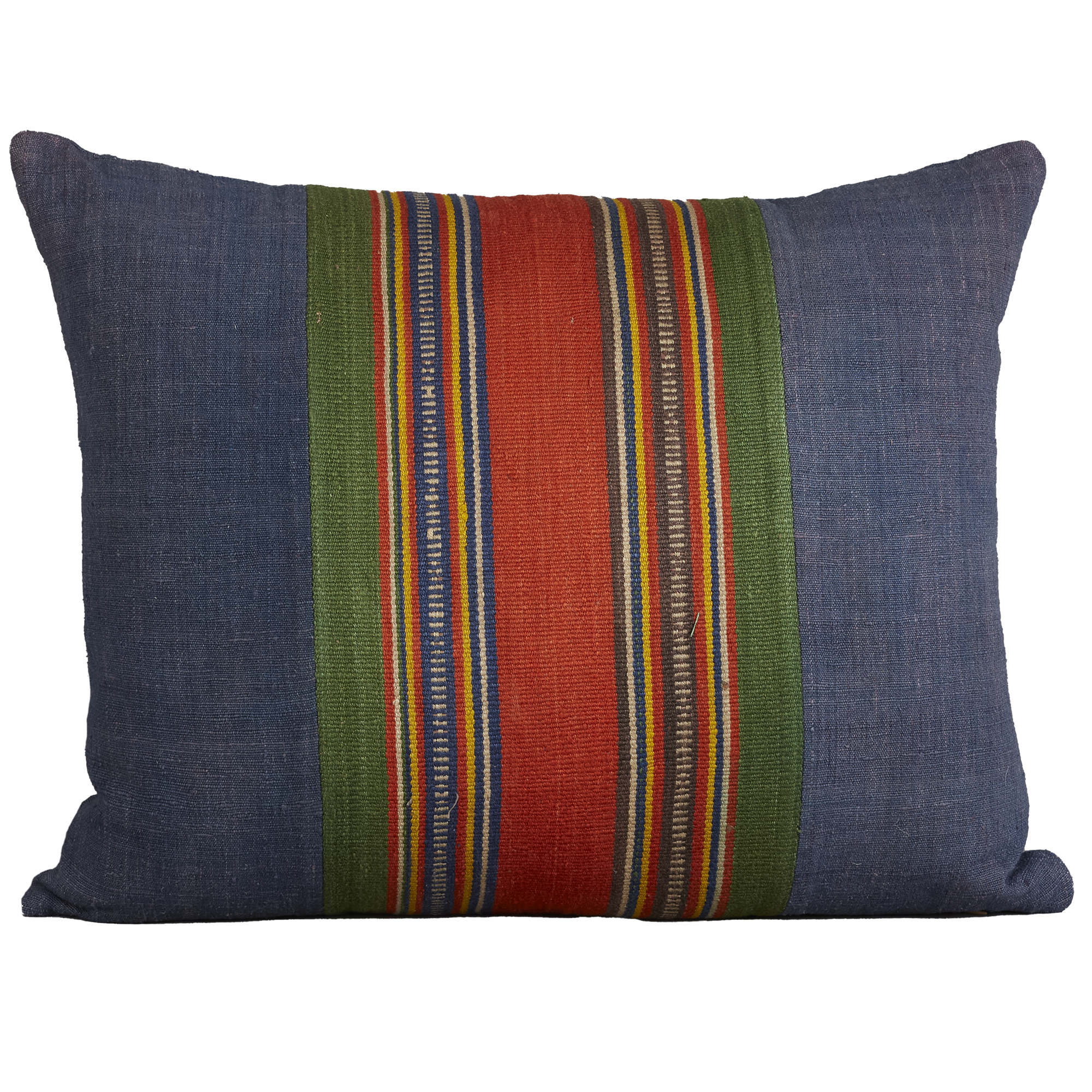 Silk Jajim Cushion / pillow- Royal blue multicoloured wide stripe