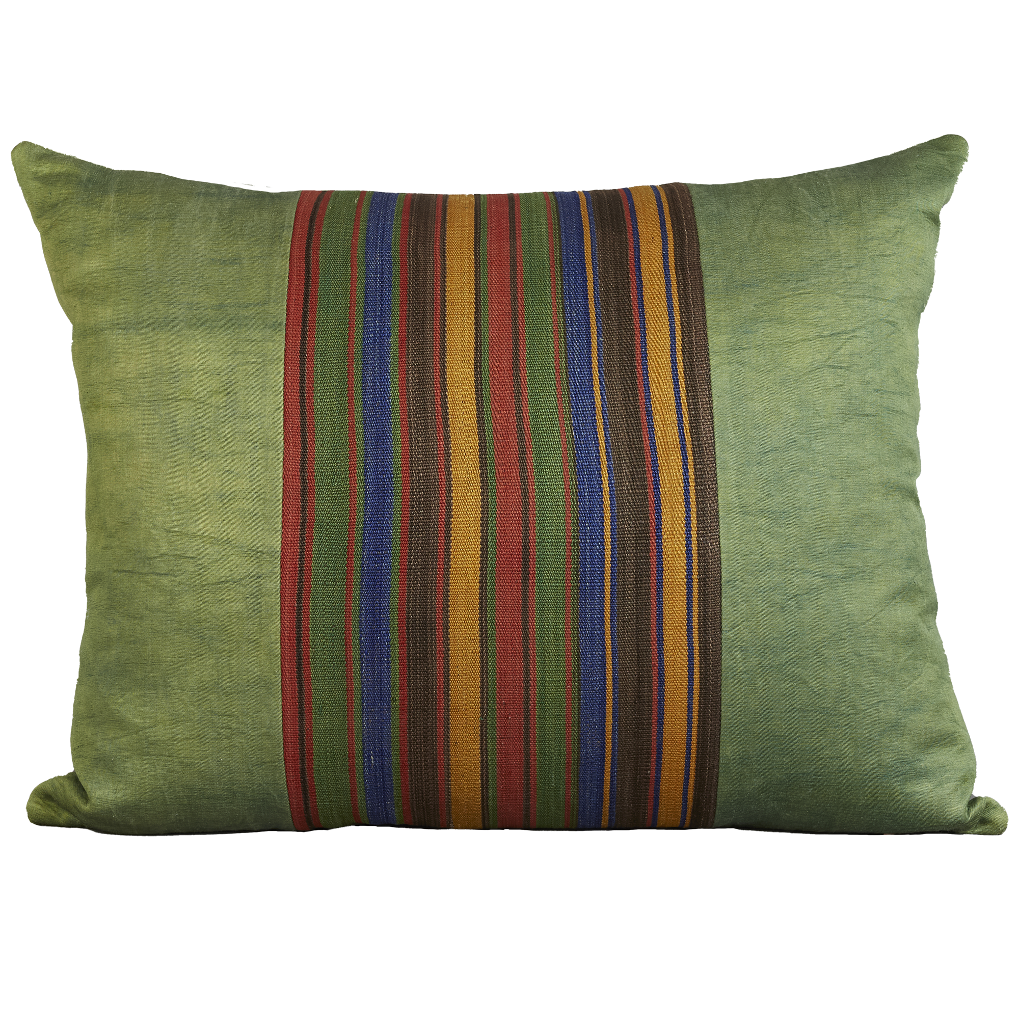 Silk Jajim Cushion/ pillow -Green multicoloured narrow stripe