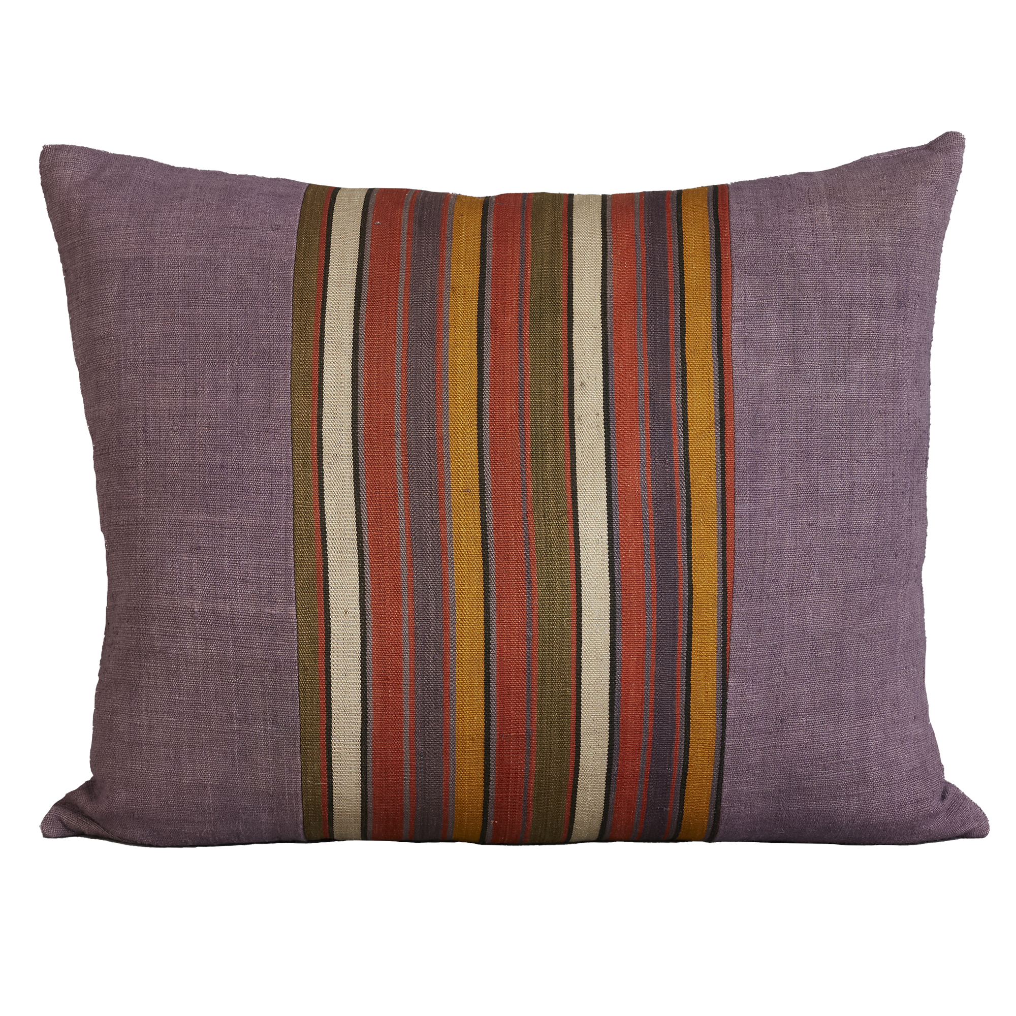 Silk Jajim Cushion/ pillow - Lavender multicoloured stripe cushion with yellow and orange in the stripe