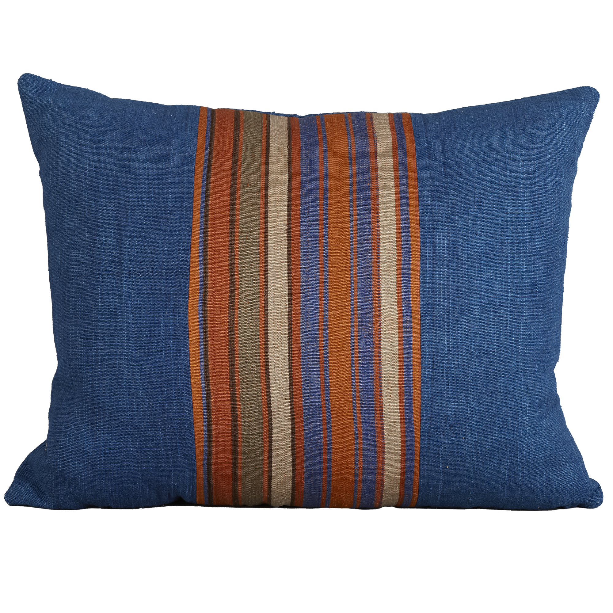 Silk Jajim Cushion/ pillow - Indigo denim blue and orange stripe