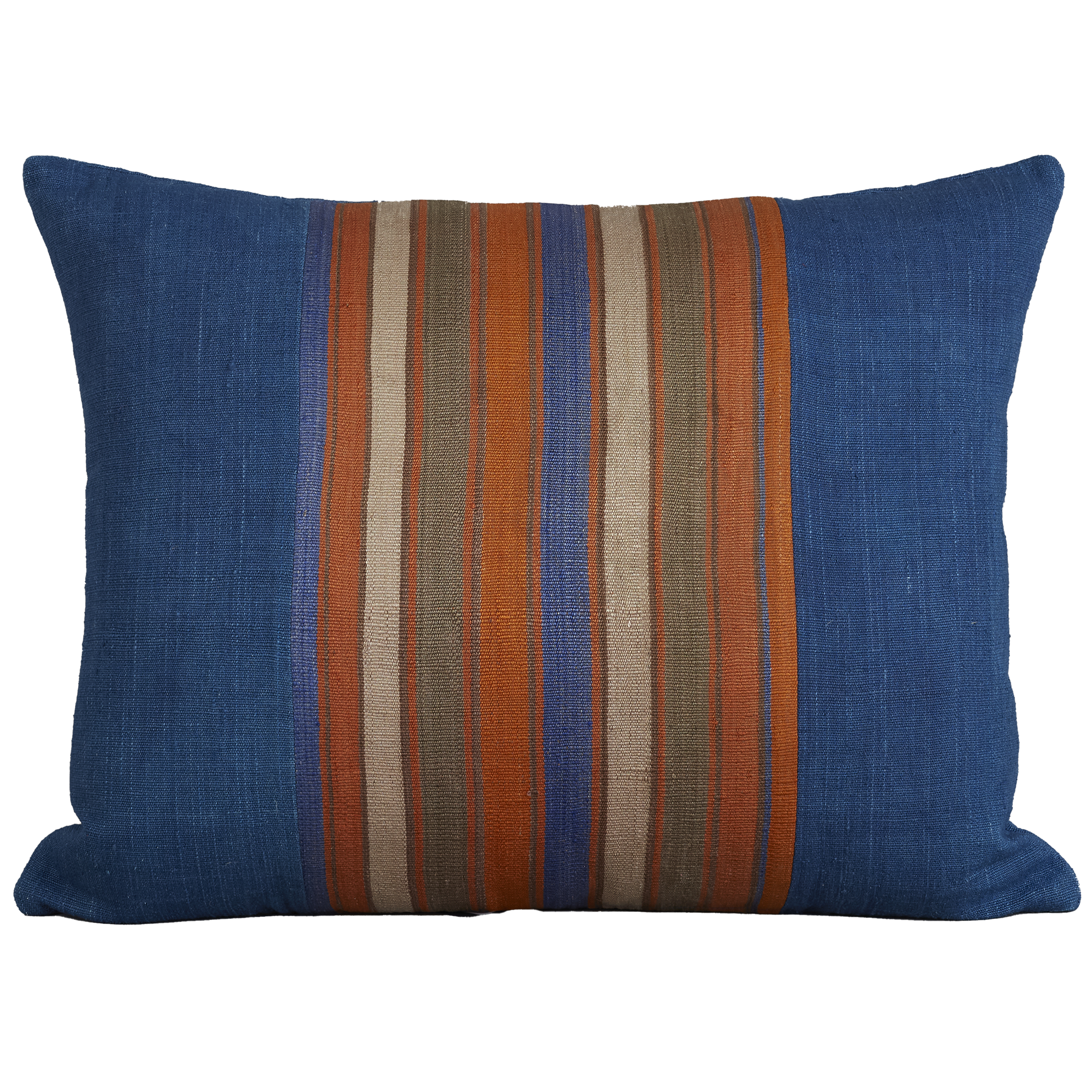 Silk Jajim Cushion/ pillow - Indigo denim blue and orange stripe