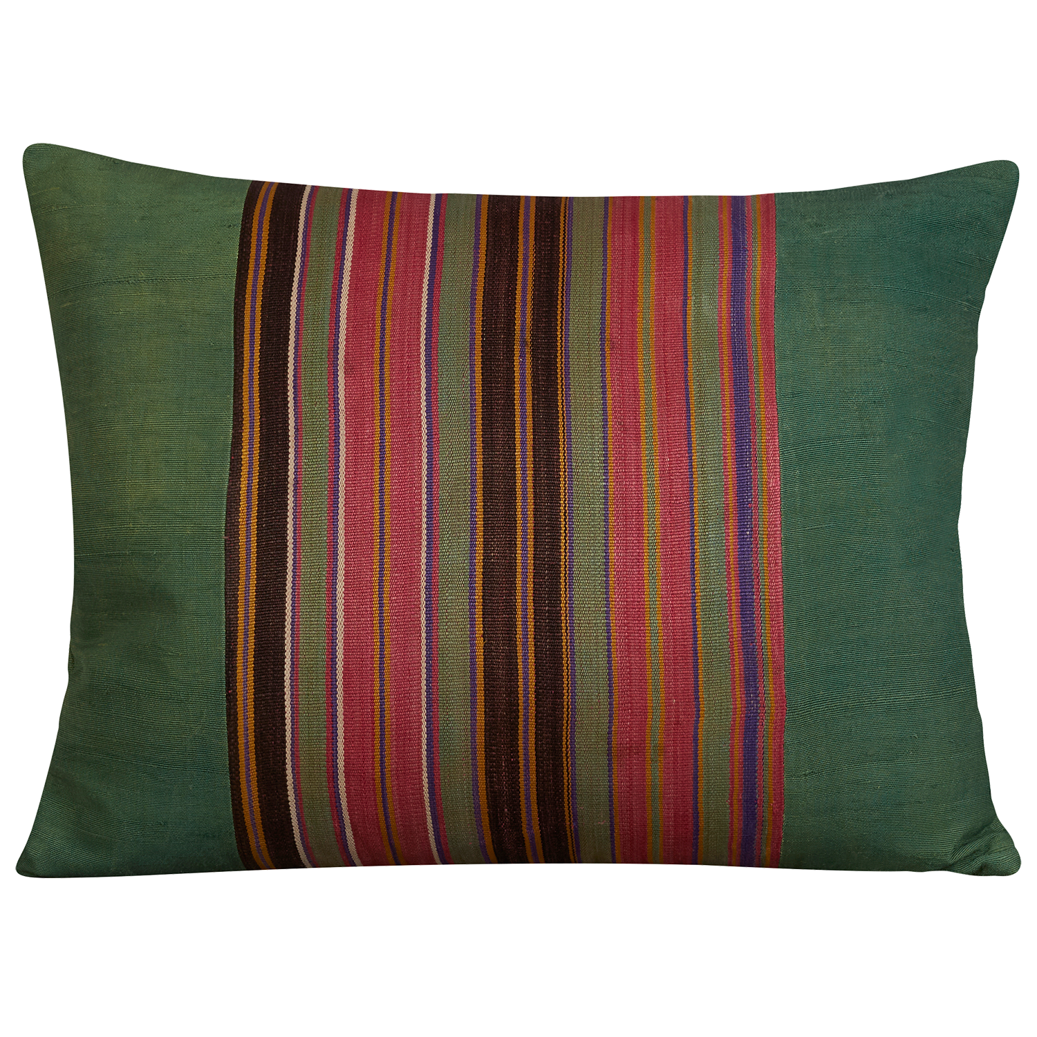 Silk Jajim Cushion/ pillow - Leaf green with fuchsia and eggplant stripe