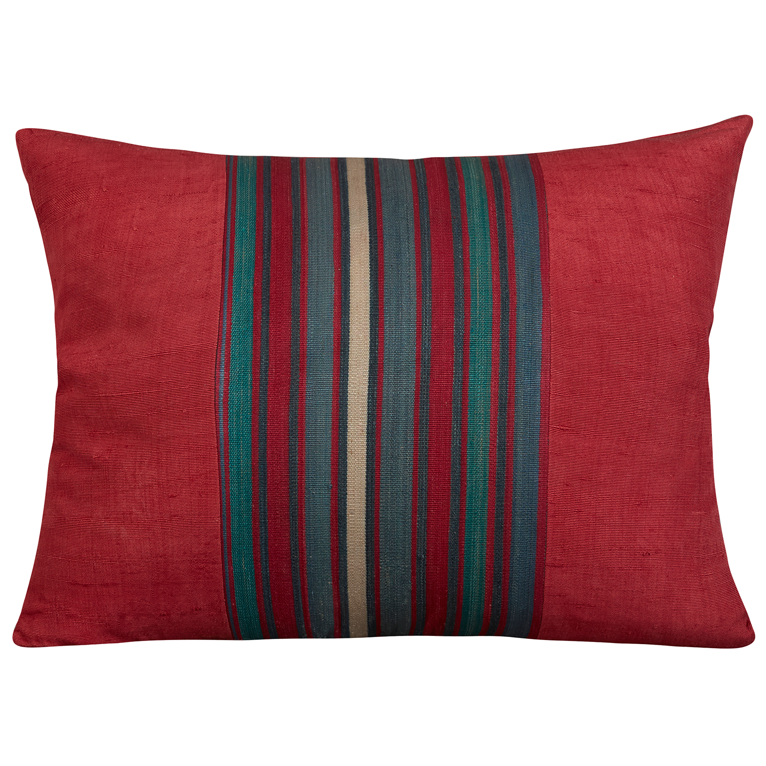 Silk Jajim Cushion/ pillow - Crimson with petrol blue and magenta stripe