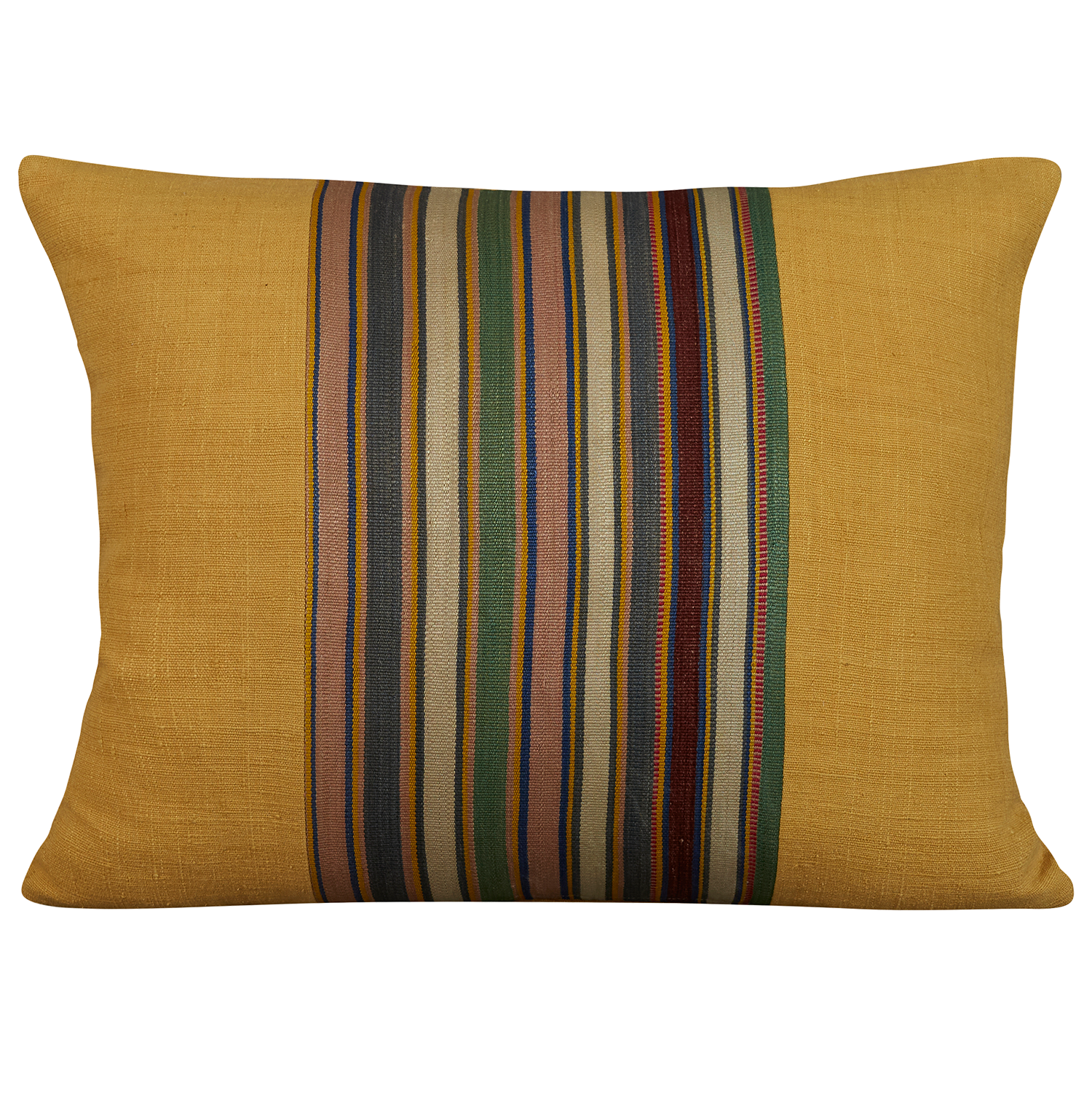 Silk Jajim Cushion/ pillow - Yellow with pink and ecru stripe