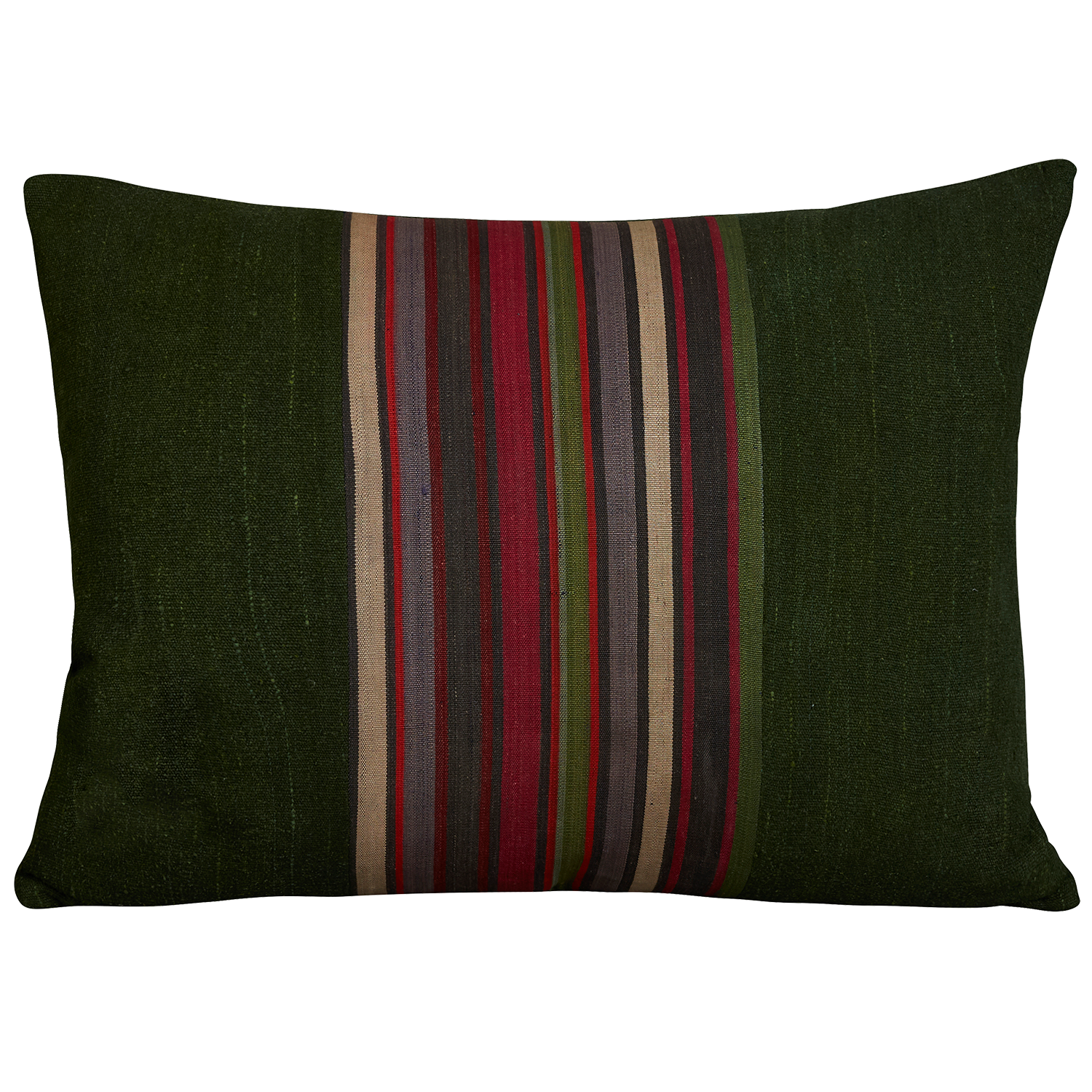 Silk Jajim Cushion/ pillow - Dark forest green with lavender and fuschia stripe