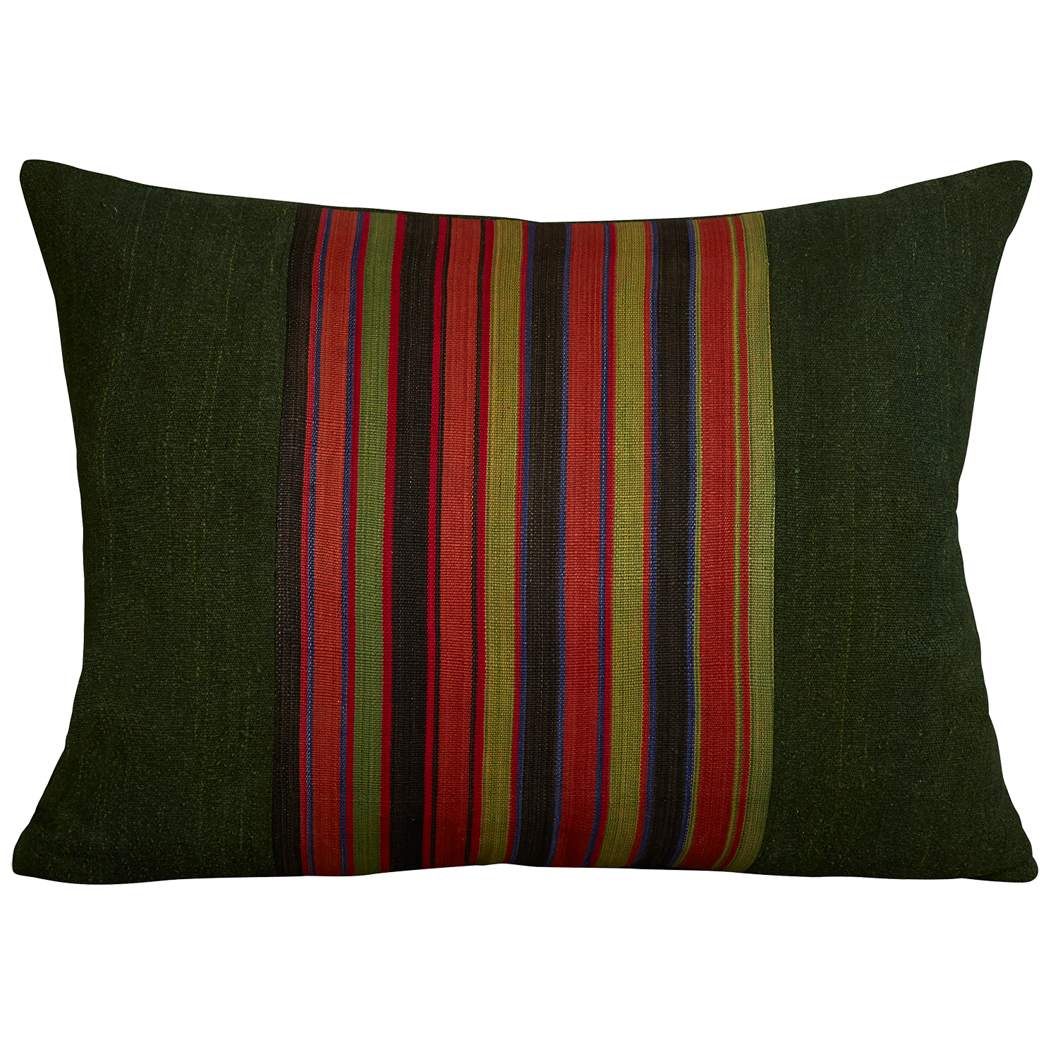 Silk Jajim Cushion/ pillow - Dark green with terracotta and pale green stripe