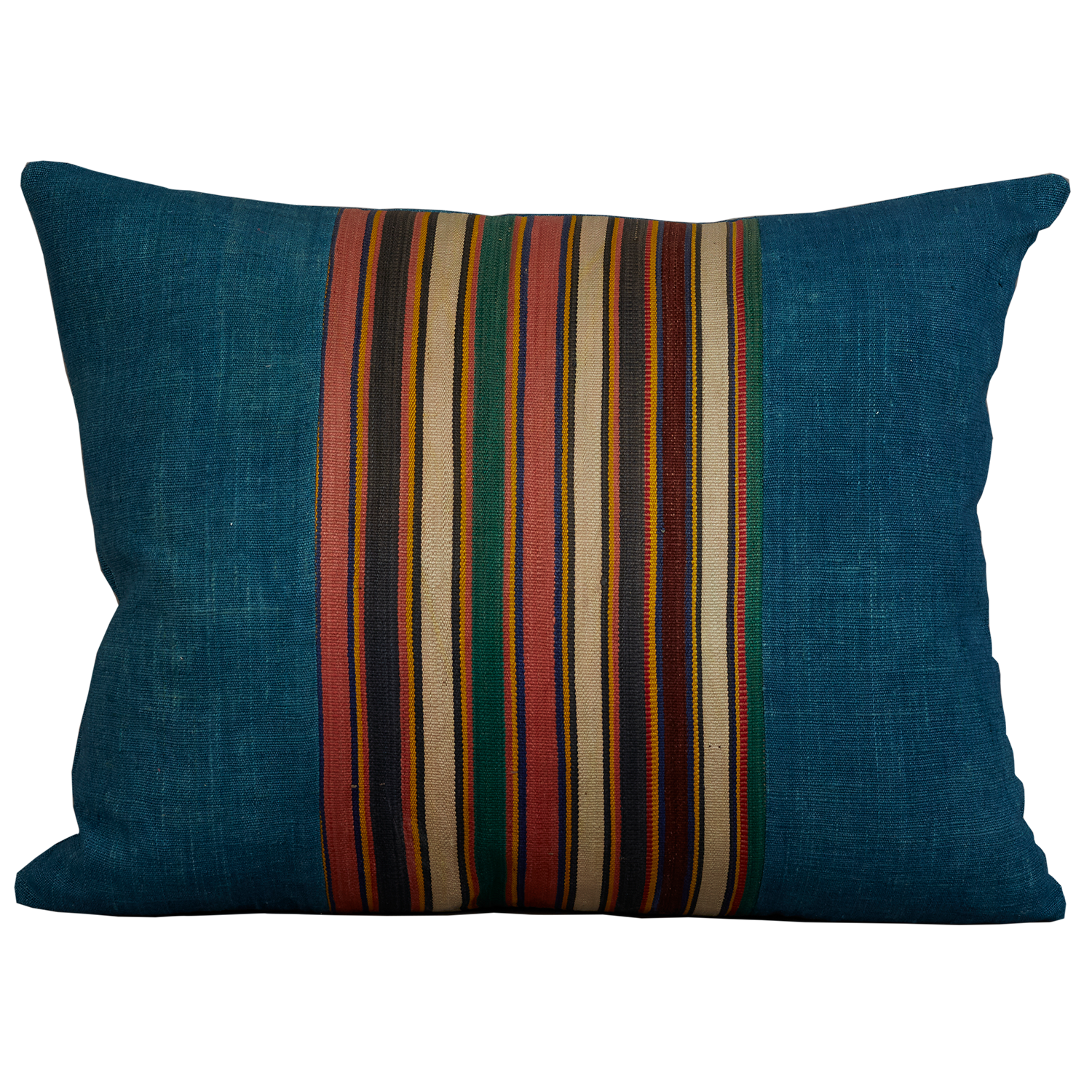 Silk Jajim Cushion/ pillow - Denim blue with pink and aubergibe stripe