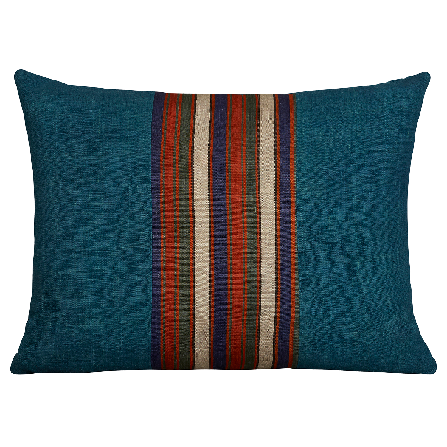 Silk Jajim Cushion/ pillow - Blue with orange and blue stripe