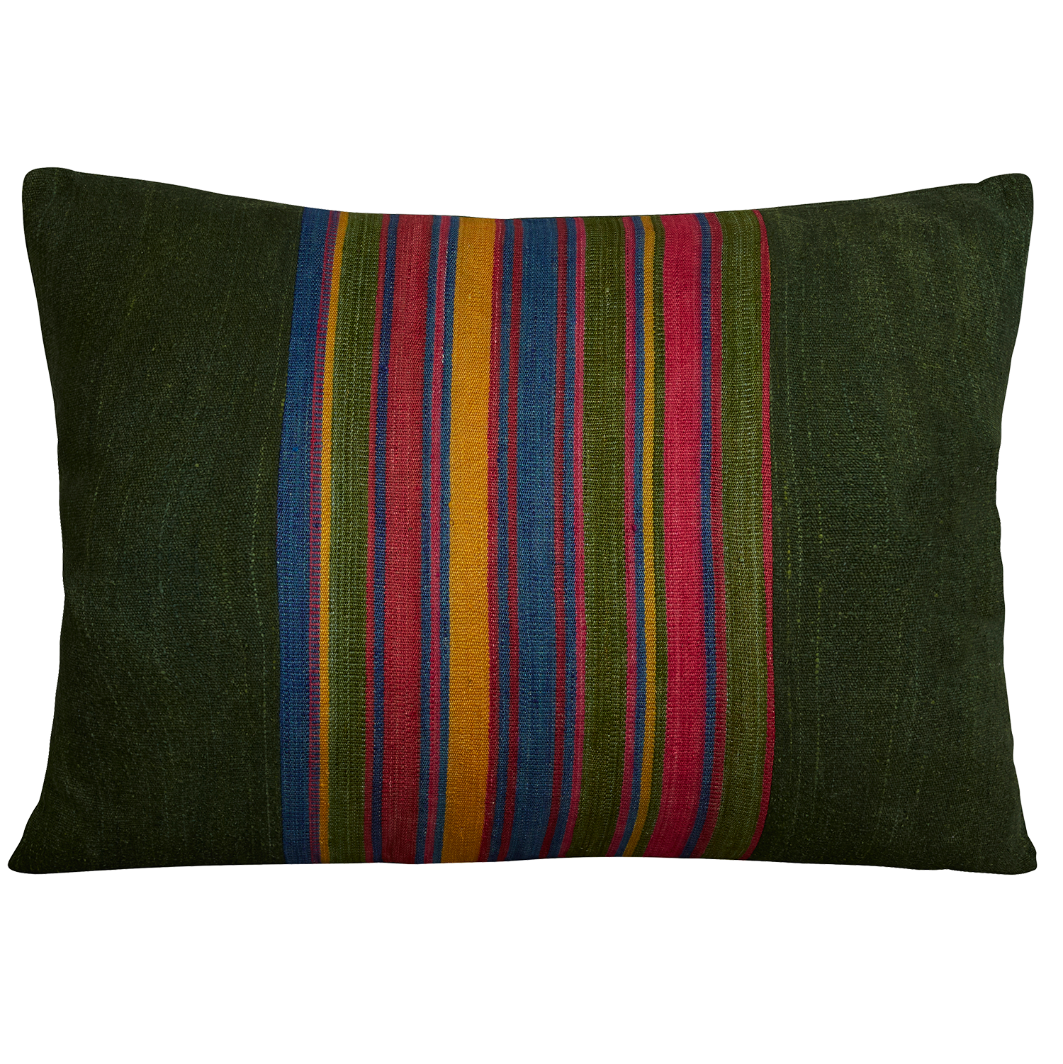 Silk Jajim Cushion/ pillow - Forest green with magenta and blue stripe