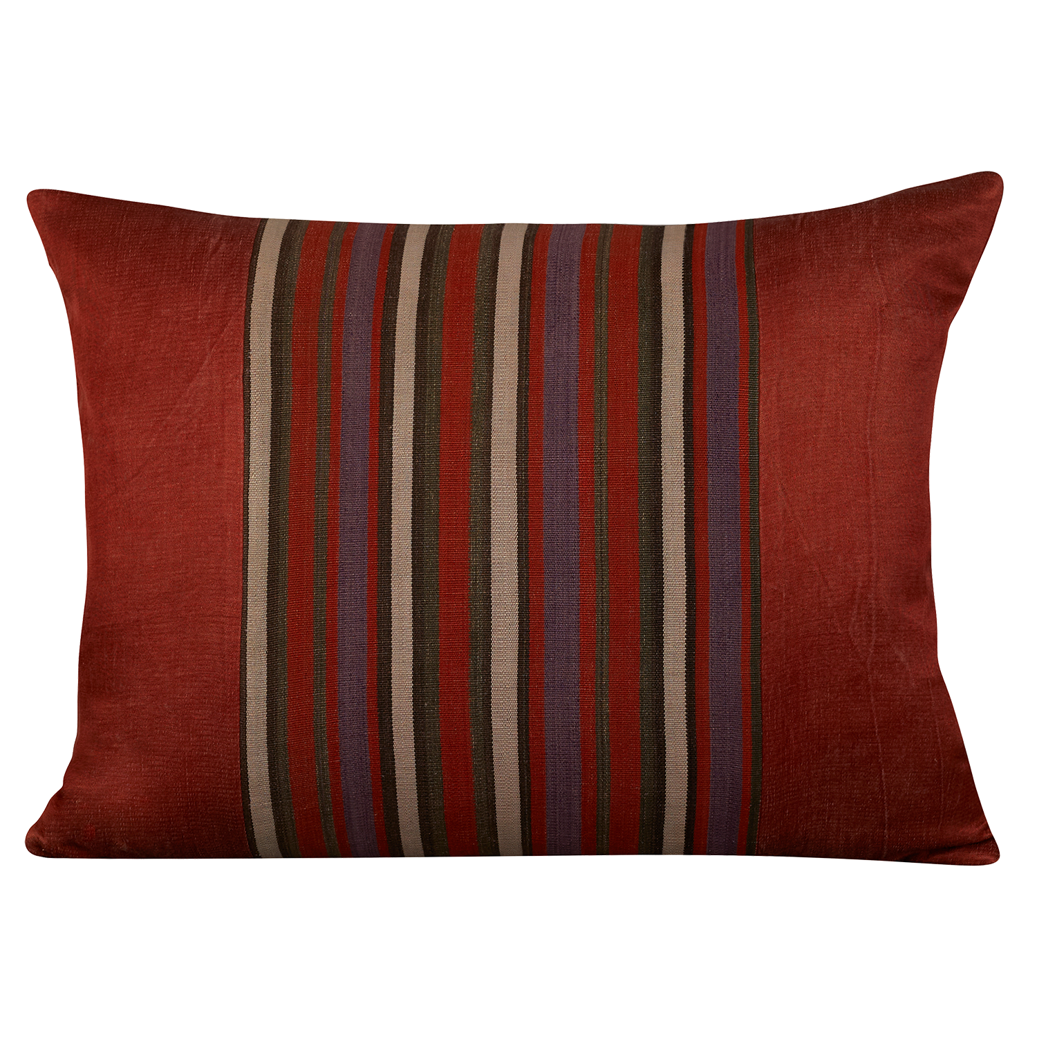 Silk Jajim Cushion/ pillow - Terracotta with purple and and ecru stripe