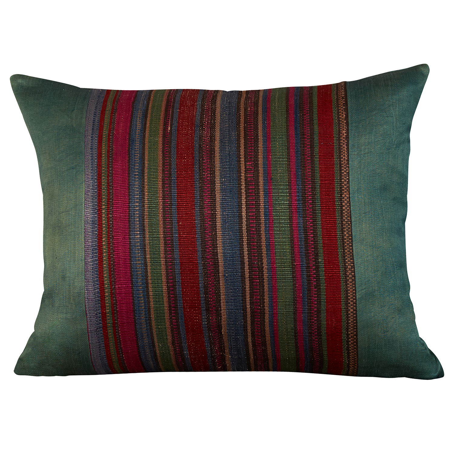 Silk Jajim Cushion/ pillow - Green/blue and multicolour stripe
