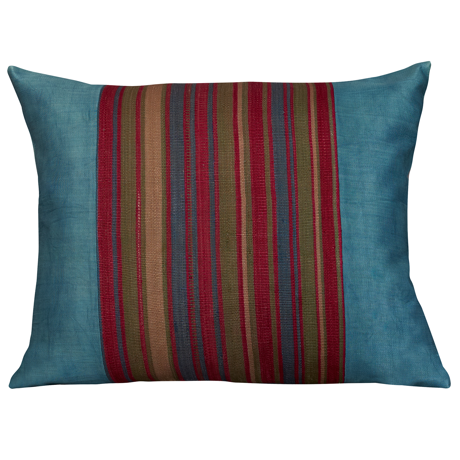Silk Jajim Cushion/ pillow - Pale blue and magenta and blue stripe