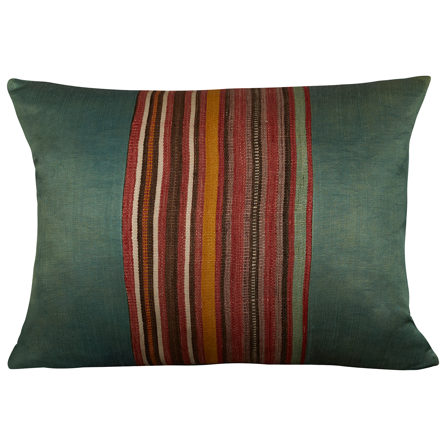 Silk Jajim Cushion/ pillow - Green and terracotta stripe