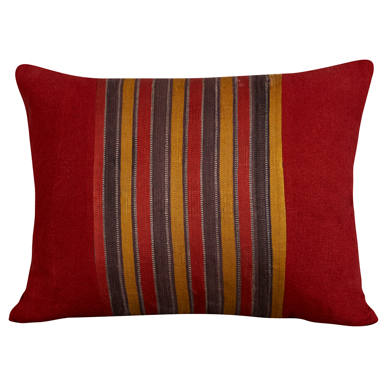 Silk Jajim Cushion/ pillow - Red and chocolate brown and yellow stripe