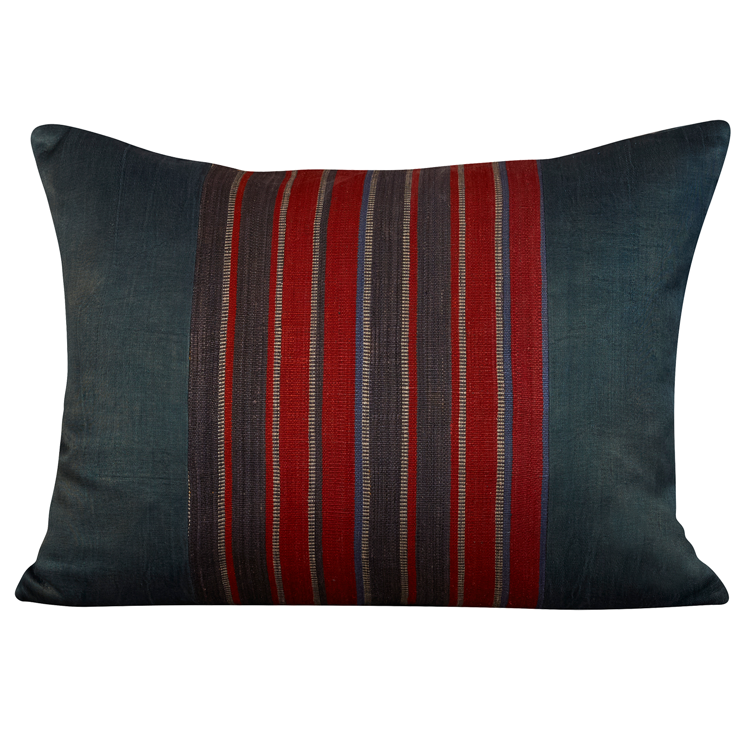 Silk Jajim Cushion/ pillow - Indigo blue and red stripe
