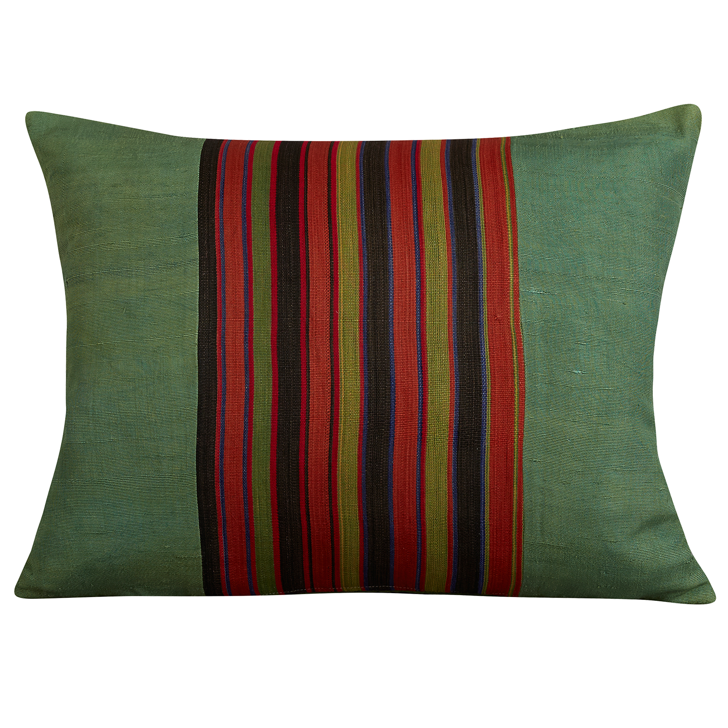 Silk Jajim Cushion/ pillow - Green with multicolour and terracotta stripe