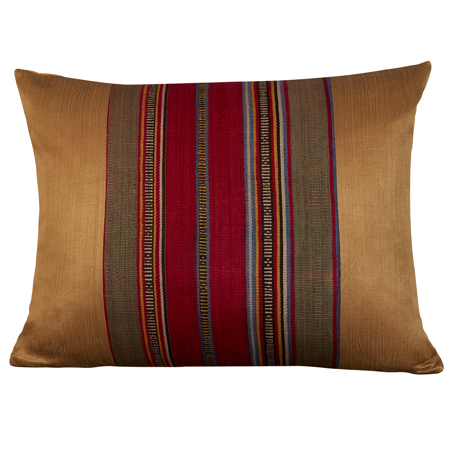 Silk Jajim Cushion/ pillow - Gold with bold magenta terracotta stripe