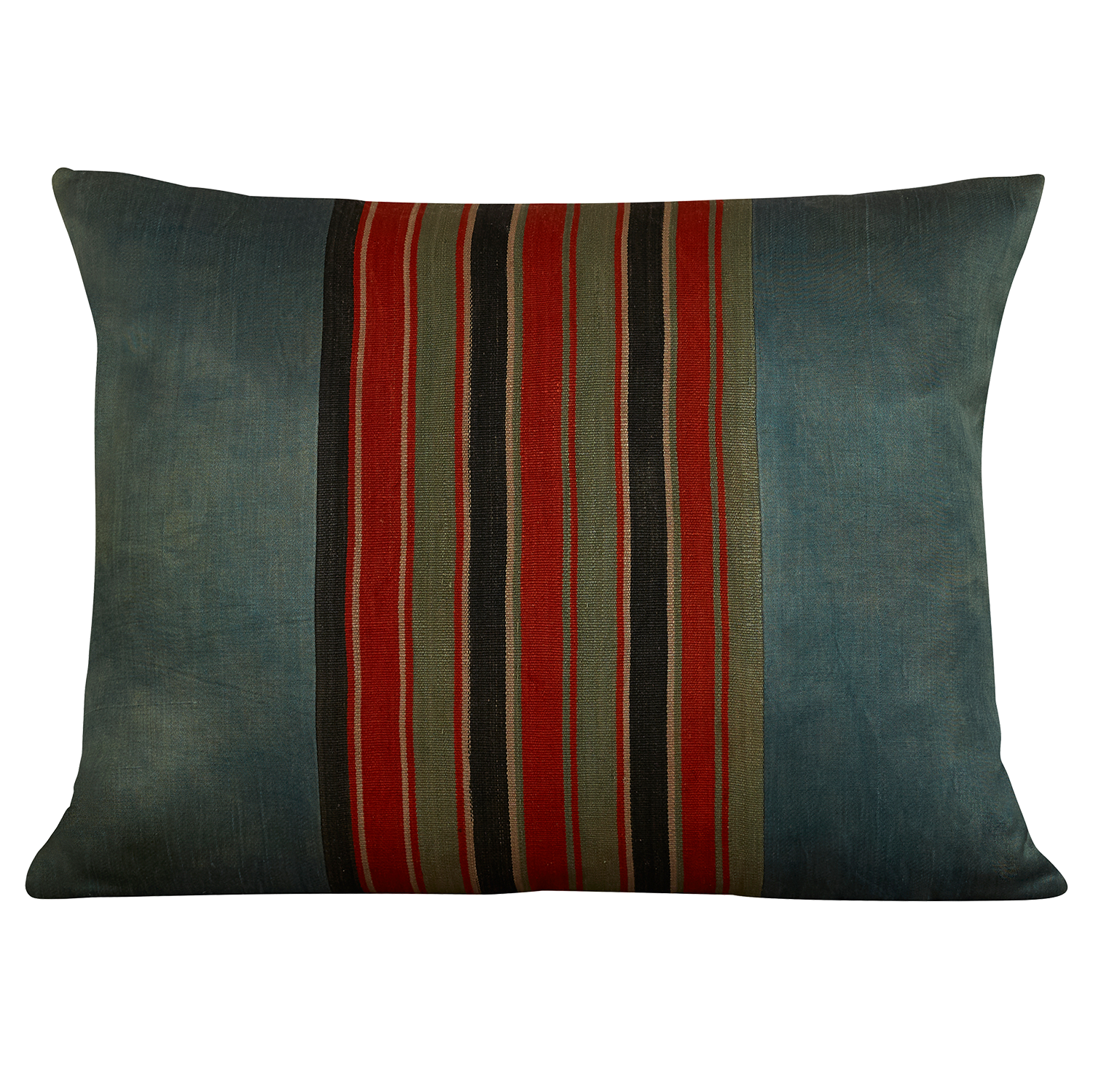 Silk Jajim Cushion/ pillow - Blue/grey with red and black stripe