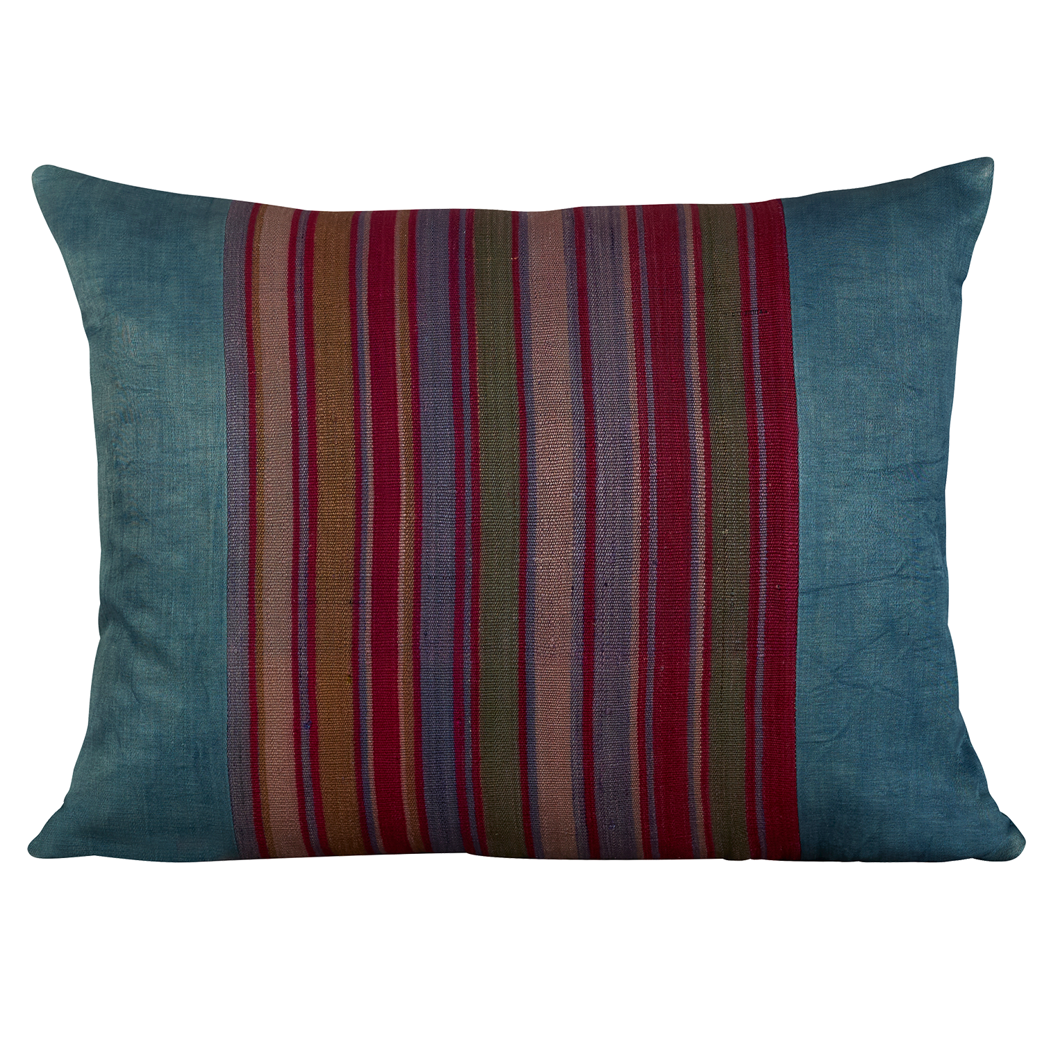 Silk Jajim Cushion/ pillow - Azure blue with lavender and magenta stripe