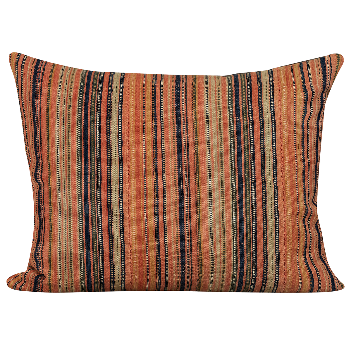 Cotton Jajim cushion - Orange/dark navy blue multicoloured full Jajim