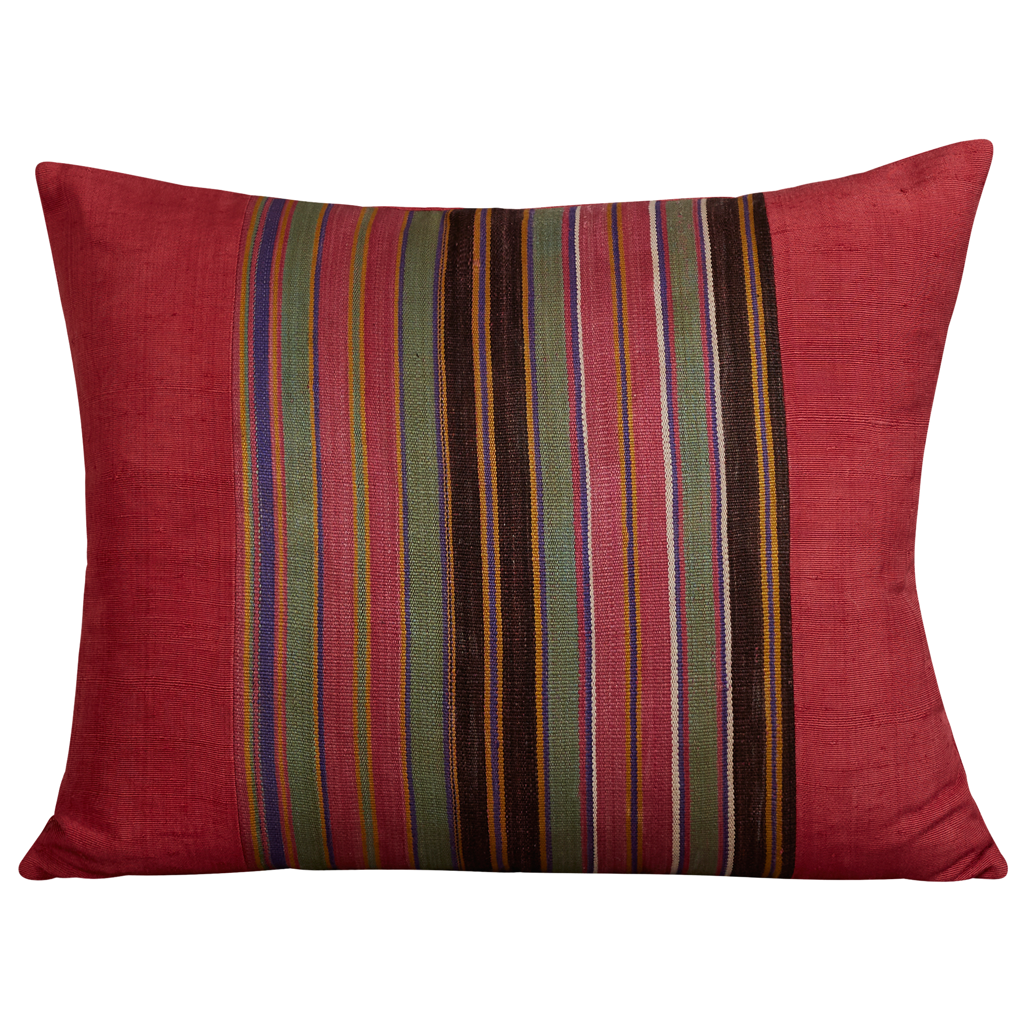 Silk Jajim cushion - Green/pink and brown stripe on fuchsia silk