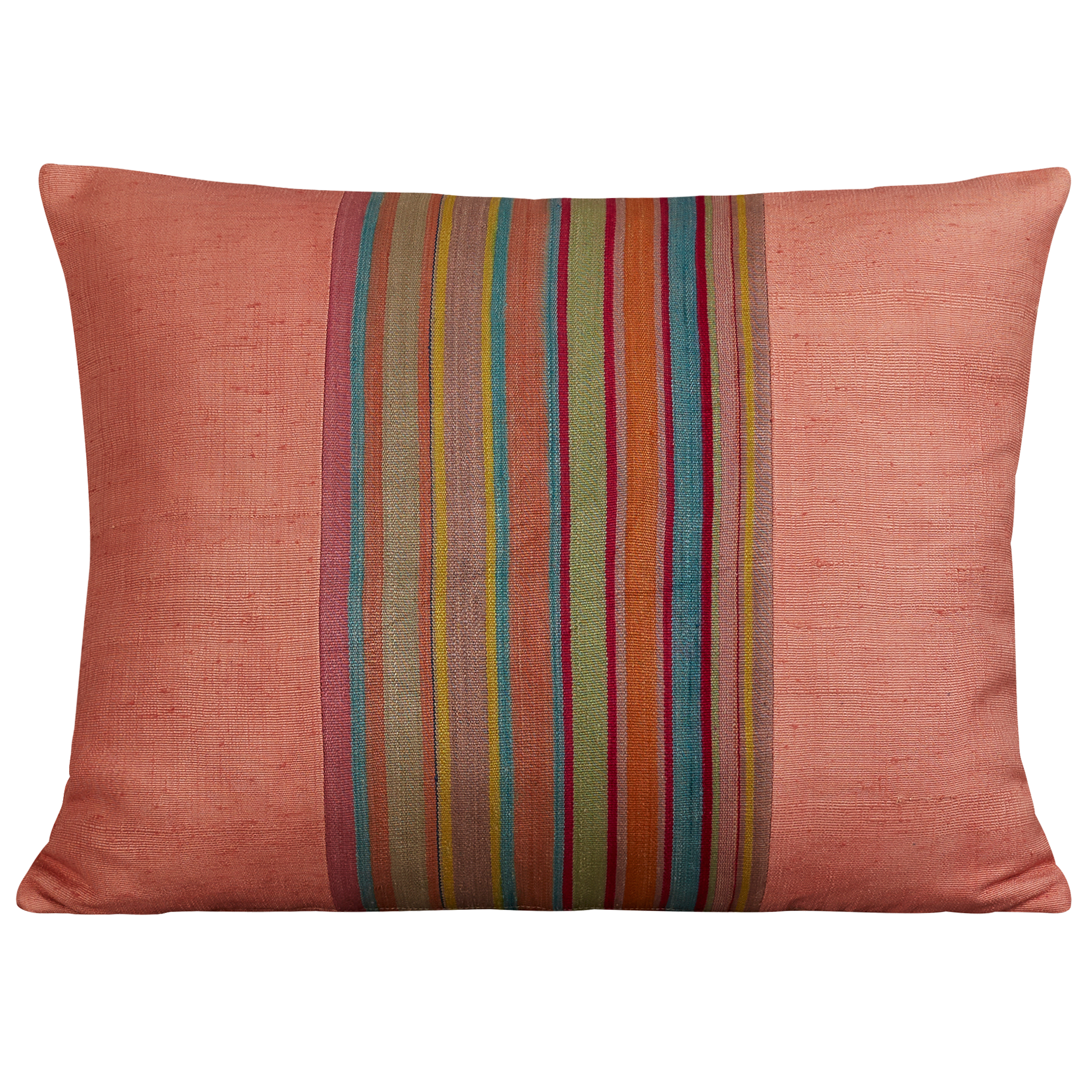 Silk Jajim cushion - Pink/green and orange stripe on pink silk