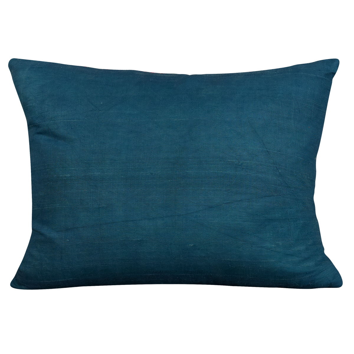 Silk Jajim cushion - Indigo blue with magenta/navy stripe on raw plain silk