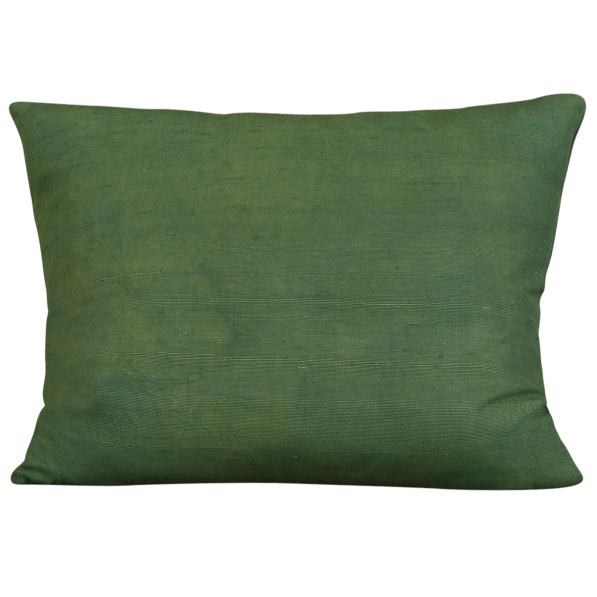 Silk Jajim cushion - Forest green with orange/red and royal blue stripe on raw plain silk