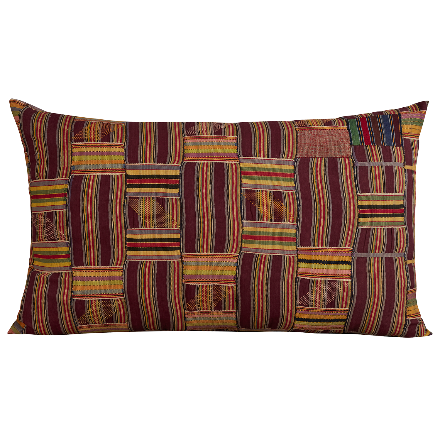 Jumbo size rectangular vintage Kente cloth African cushion - Burgundy/yellow/lavender