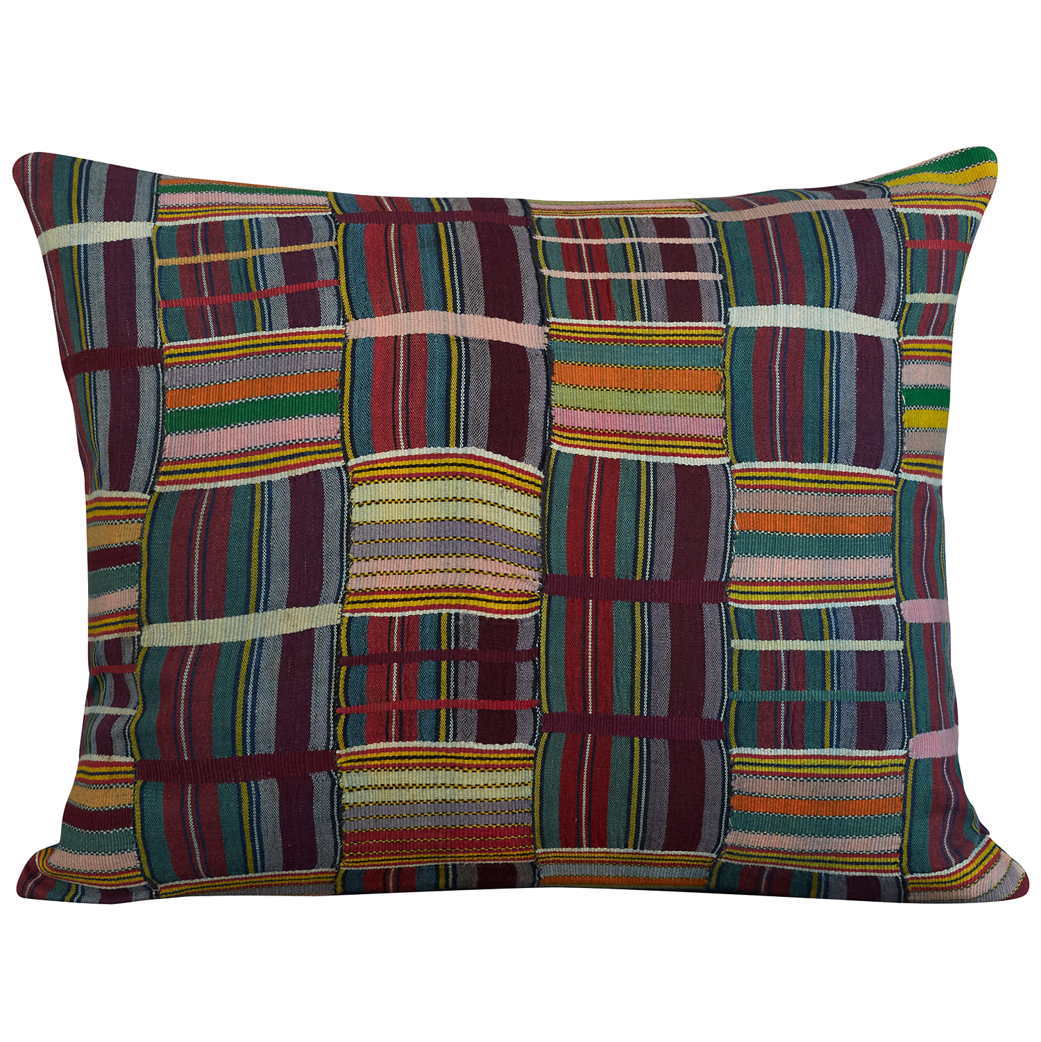 Rectangular Kente cloth African cushion - Aubergine and multicoloured