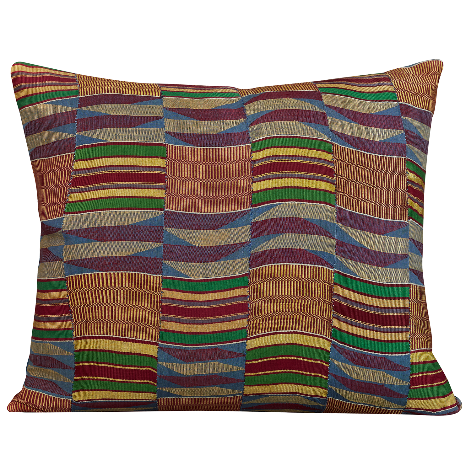 Rectangular Kente cloth African cushion - Wavy aubergine green/yellow