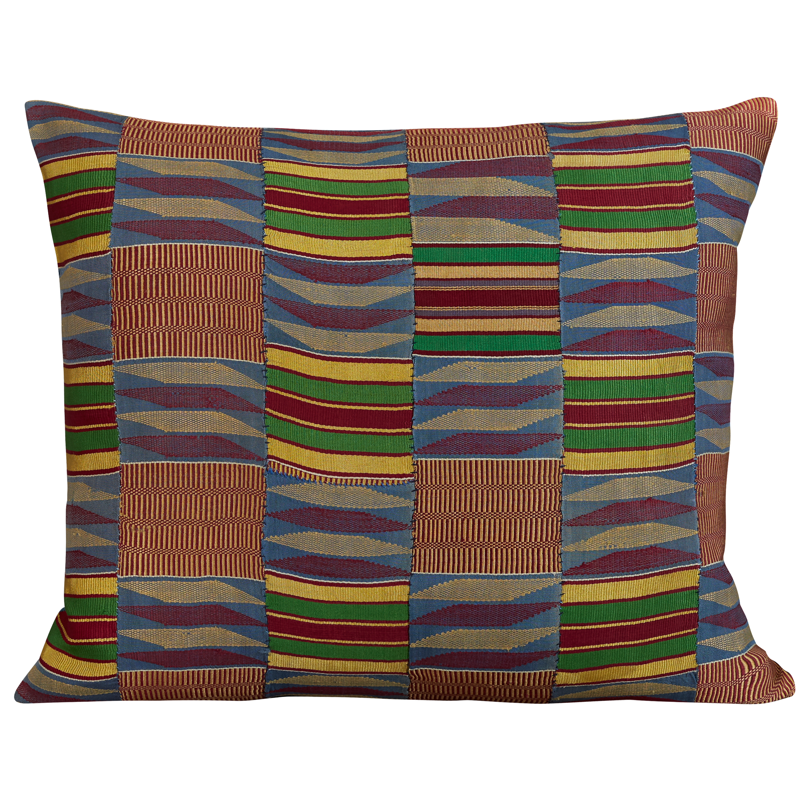 Rectangular Kente cloth African cushion - Wavy aubergine green/yellow